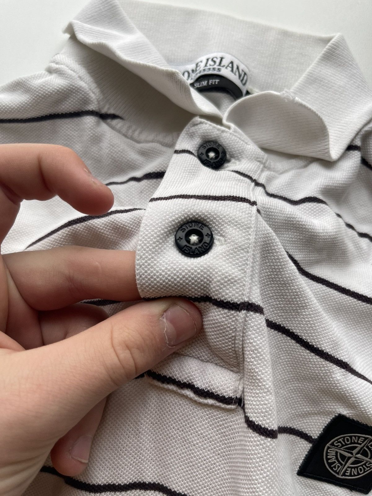 Massimo Osti × Stone Island × Vintage STONE ISLAND STRIPED POLO SHIRT SIZE M WHITE WITH BLAC LINES Size US M / EU 48-50 / 2 - 5 Thumbnail