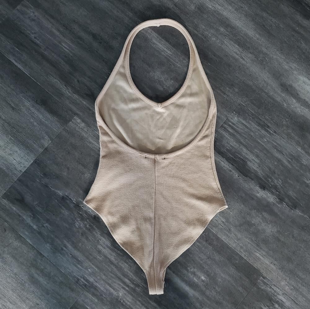 Forever 21 Nude Ribbed F21 Halter Bodysuit Size ONE SIZE - 2 Thumbnail