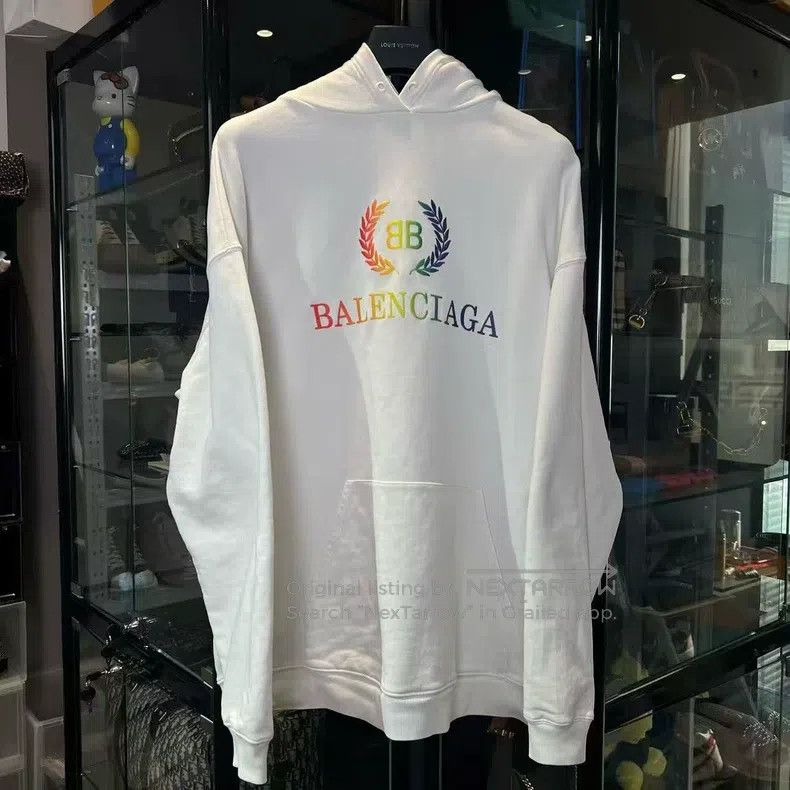 Balenciaga Balenciaga Rainbow White Wheat Ear Logo Embroidered Hoodie Size US XS / EU 42 / 0 - 1 Thumbnail