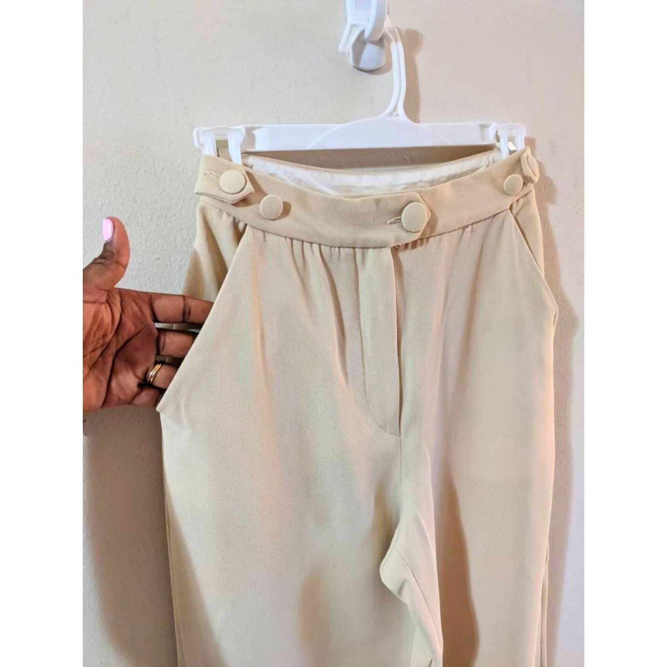 Moschino Moschino Couture Beige High-Waisted Wide-Leg Wool Pants Sz 4 Size 27" / US 4 / IT 40 - 8 Thumbnail