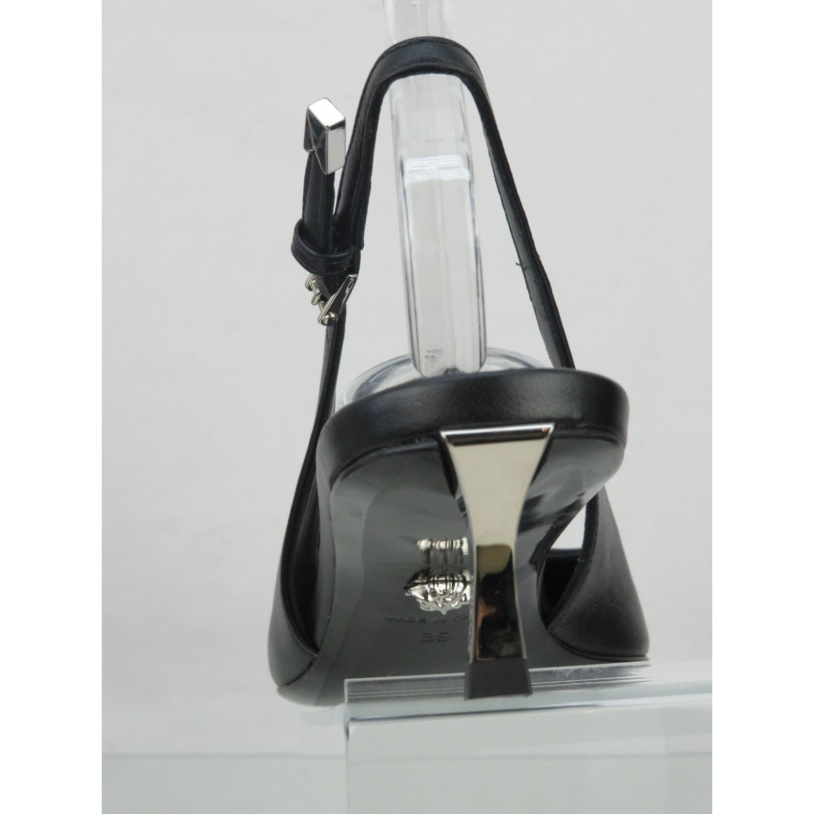 Versace VERSACE BLACK LEATHER SILVER MEDUSA SANDALS KITTEN PUMPS 41 Size US 11 / IT 41 - 6 Thumbnail