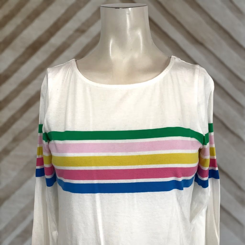 Boden Boden White Long Sleeve Crew Neck Rainbow Stripe T Shirt Women's Size 2 Size XS / US 0-2 / IT 36-38 - 1 Thumbnail