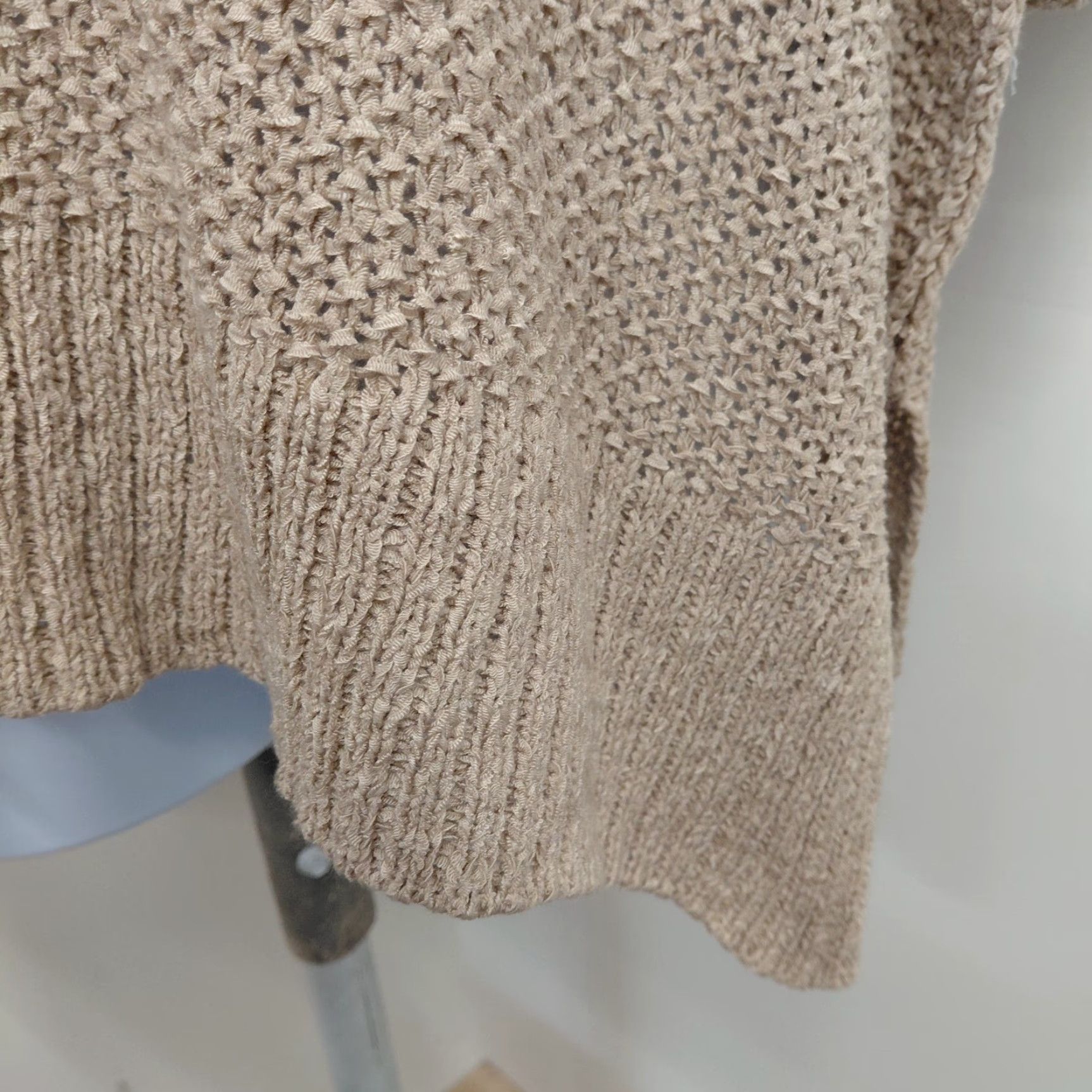 Vintage She & Sky Sweater Women's One Size V Neck Cable-Knit 3/4 Sleeve Beige Tan Pullover Size ONE SIZE - 6 Thumbnail