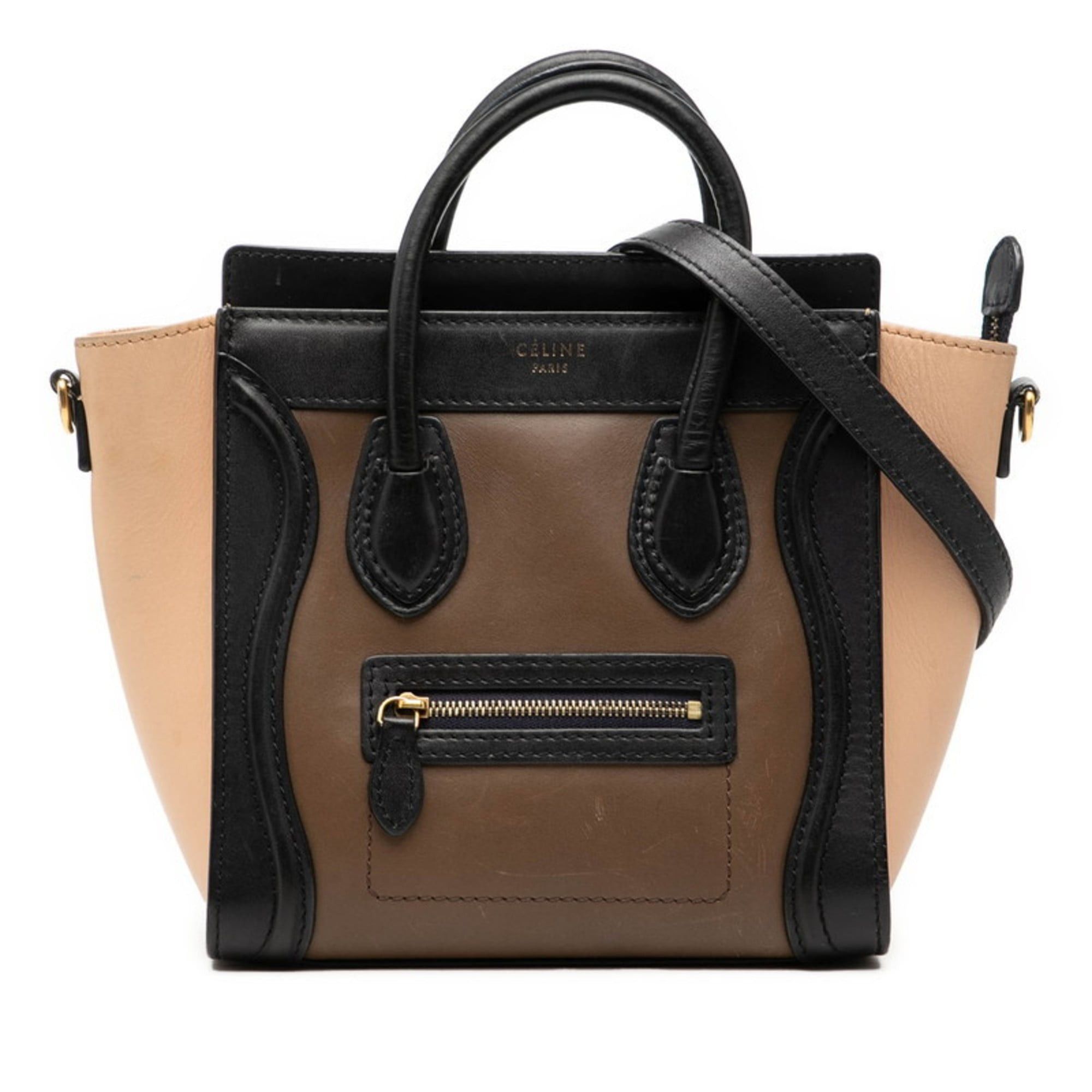 Celine Celine Luggage Nano Shopper Tricolor Handbag/Shoulder Bag, 2-Way, Brown and Multicolor Leather, Women's, CELINE Size ONE SIZE - 1 Thumbnail