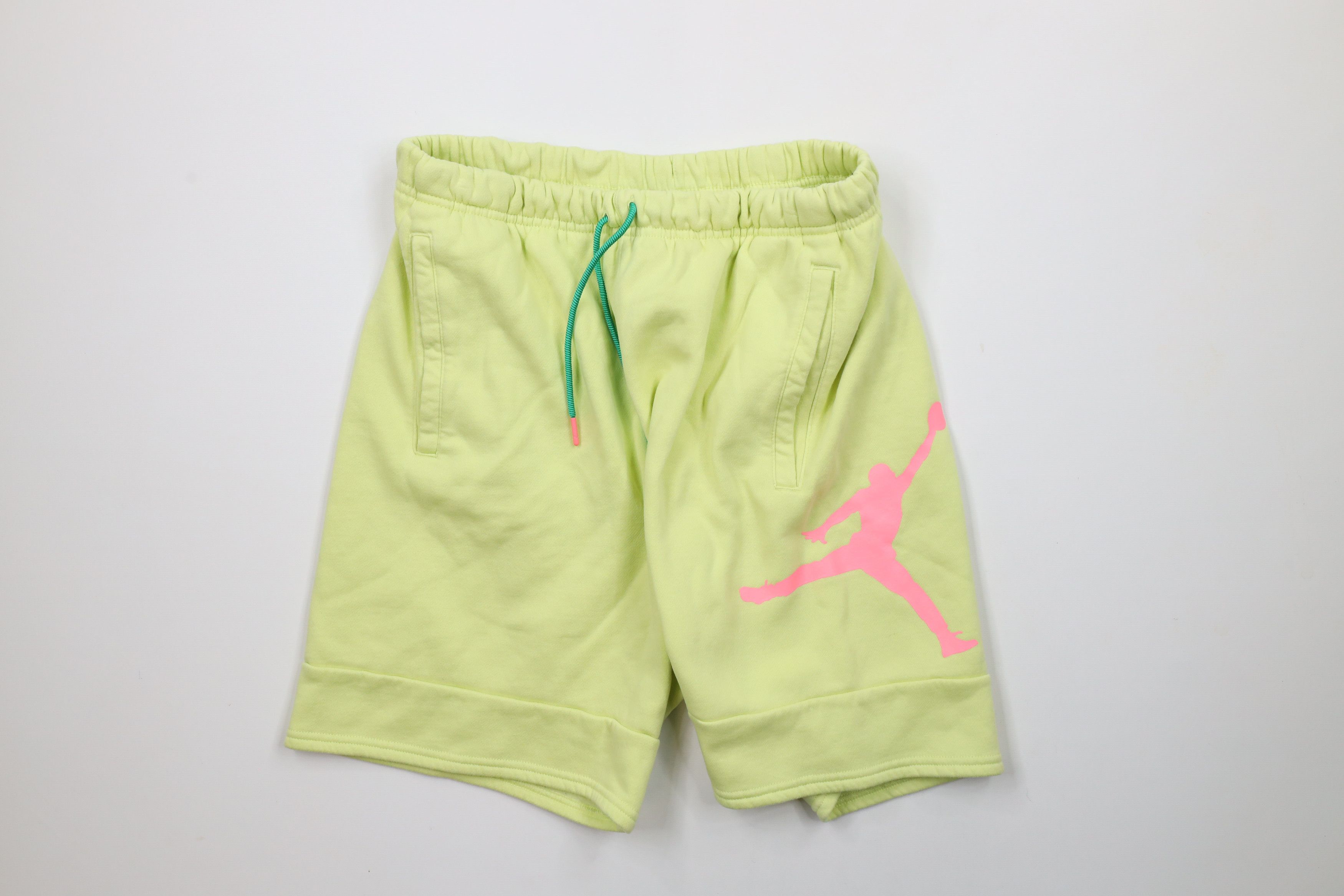 Nike × Vintage Nike Air Jordan Big Logo Jumpman Fleece Shorts Lime Green Size US 32 / EU 48 - 1 Thumbnail