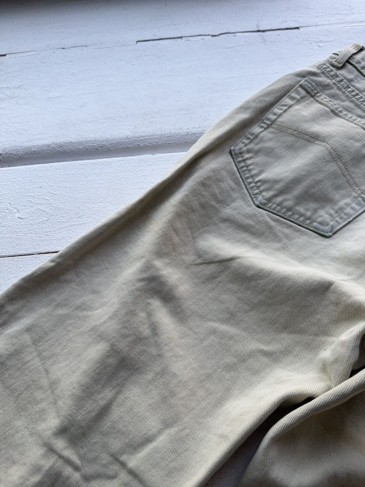 Armani Vintage 90s Distressed Armani Jeans Beige Straight Fit Pant Size US 33 - 16 Thumbnail