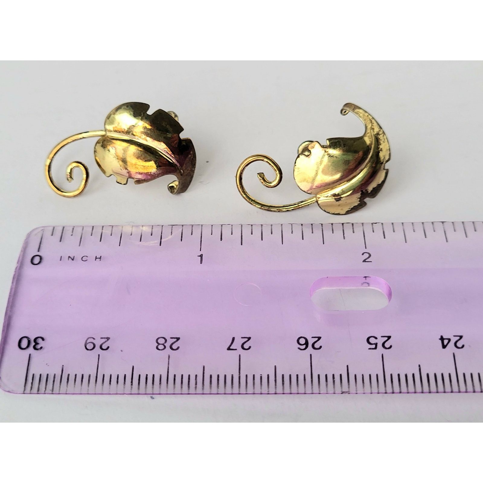Other Antique Sterling Leaf Earrings Gold Plate Screw On 1940s Size ONE SIZE - 3 Thumbnail