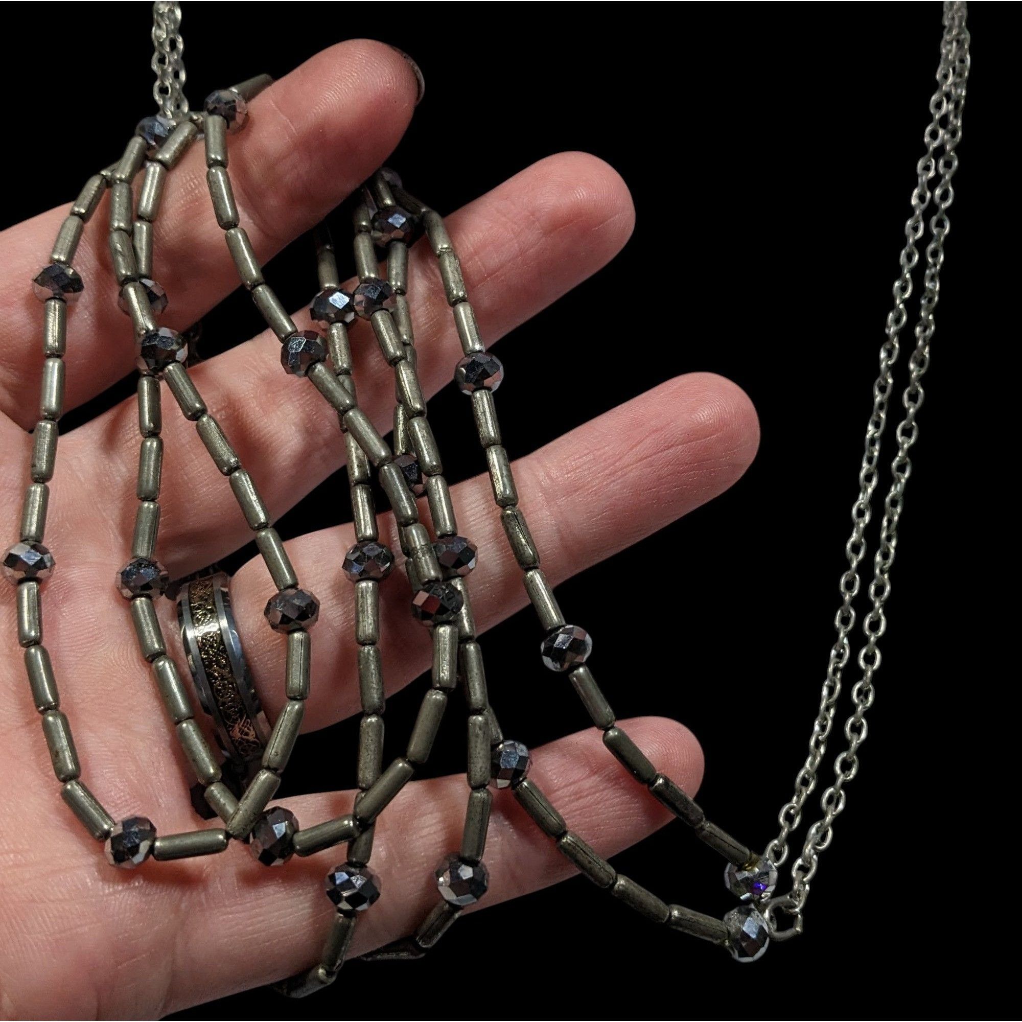 Other Elegant Glam Multilayer Metal And Glass Silver Tone Beaded N Size ONE SIZE - 6 Thumbnail