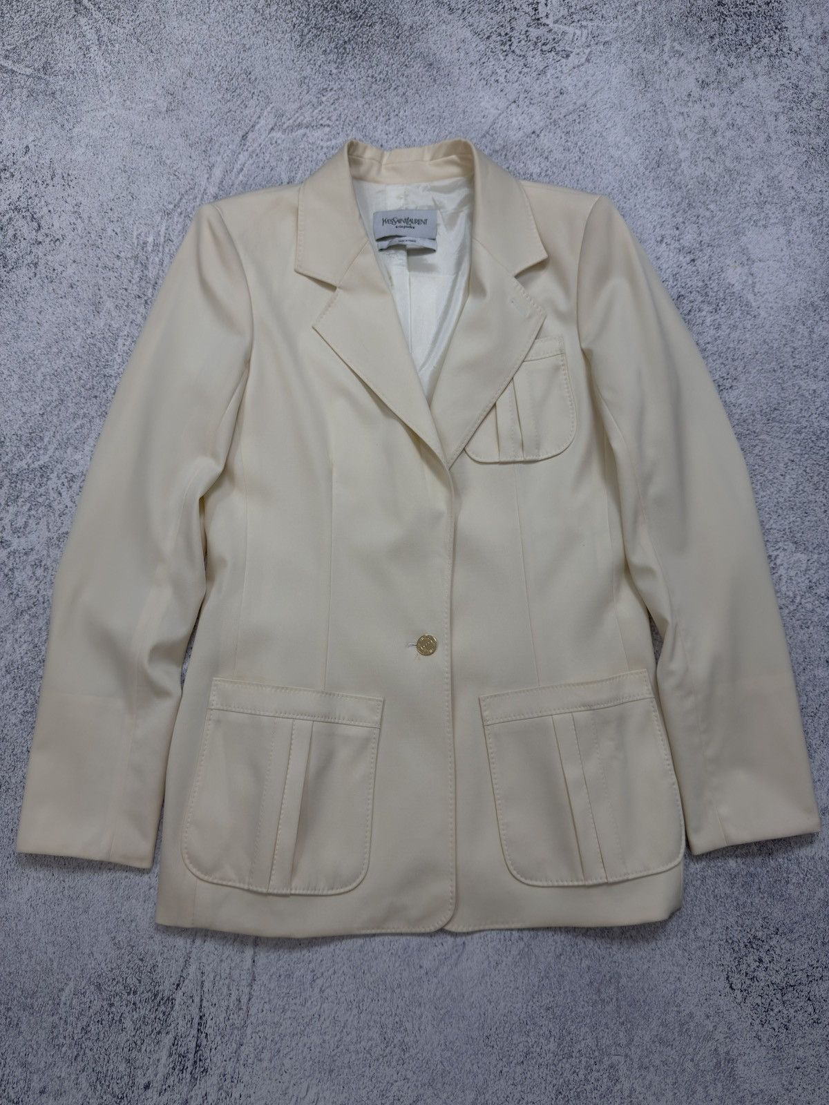 Yves Saint Laurent YVES SAINT LAURENT RIVE GAUCHE BEIGE BLAZER JACKET LANA WOOL Size M / US 6-8 / IT 42-44 - 4 Thumbnail