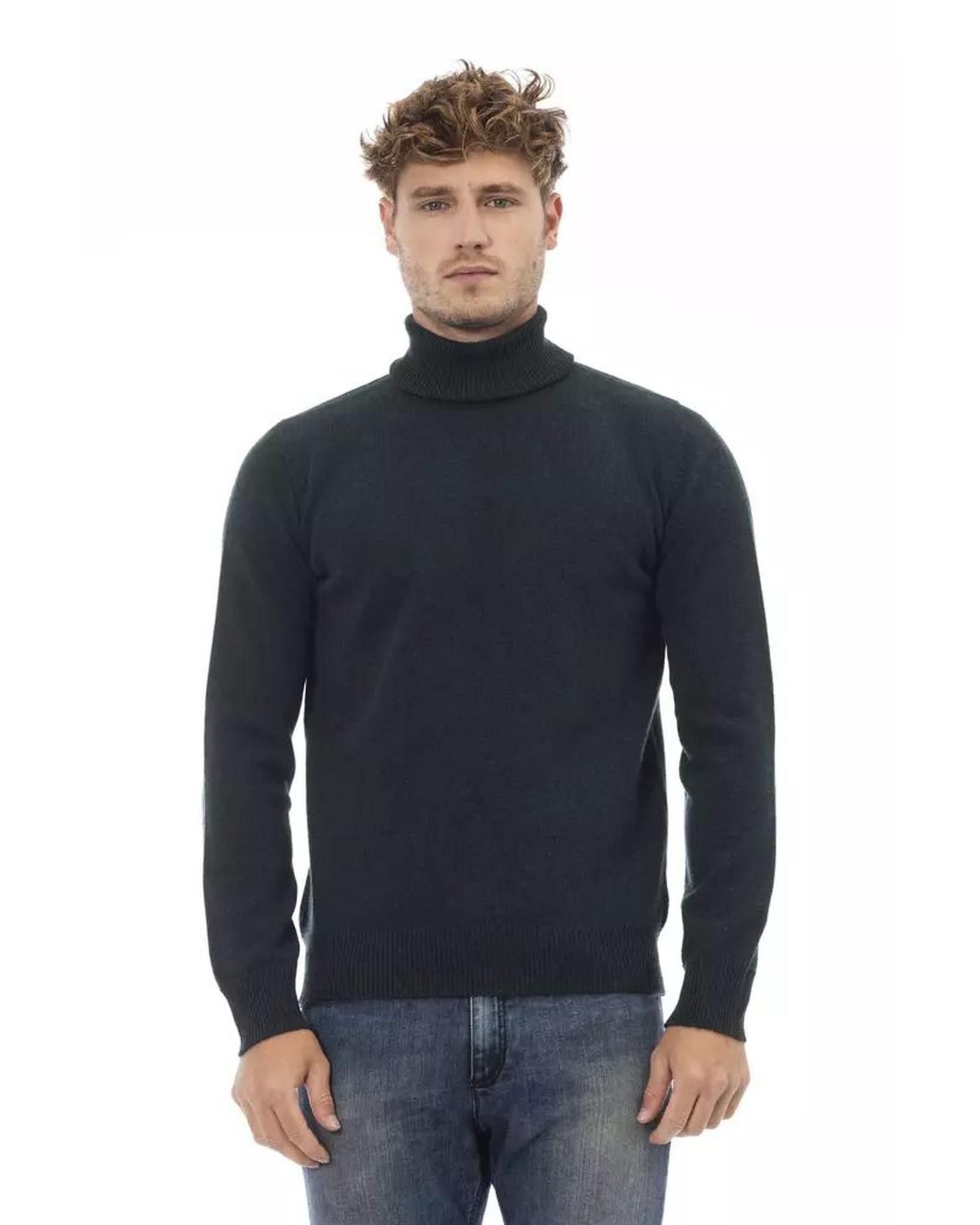 image of Alpha Studio Ribbed Wool Turtleneck Sweater in Green, Men's (Size 2XL)