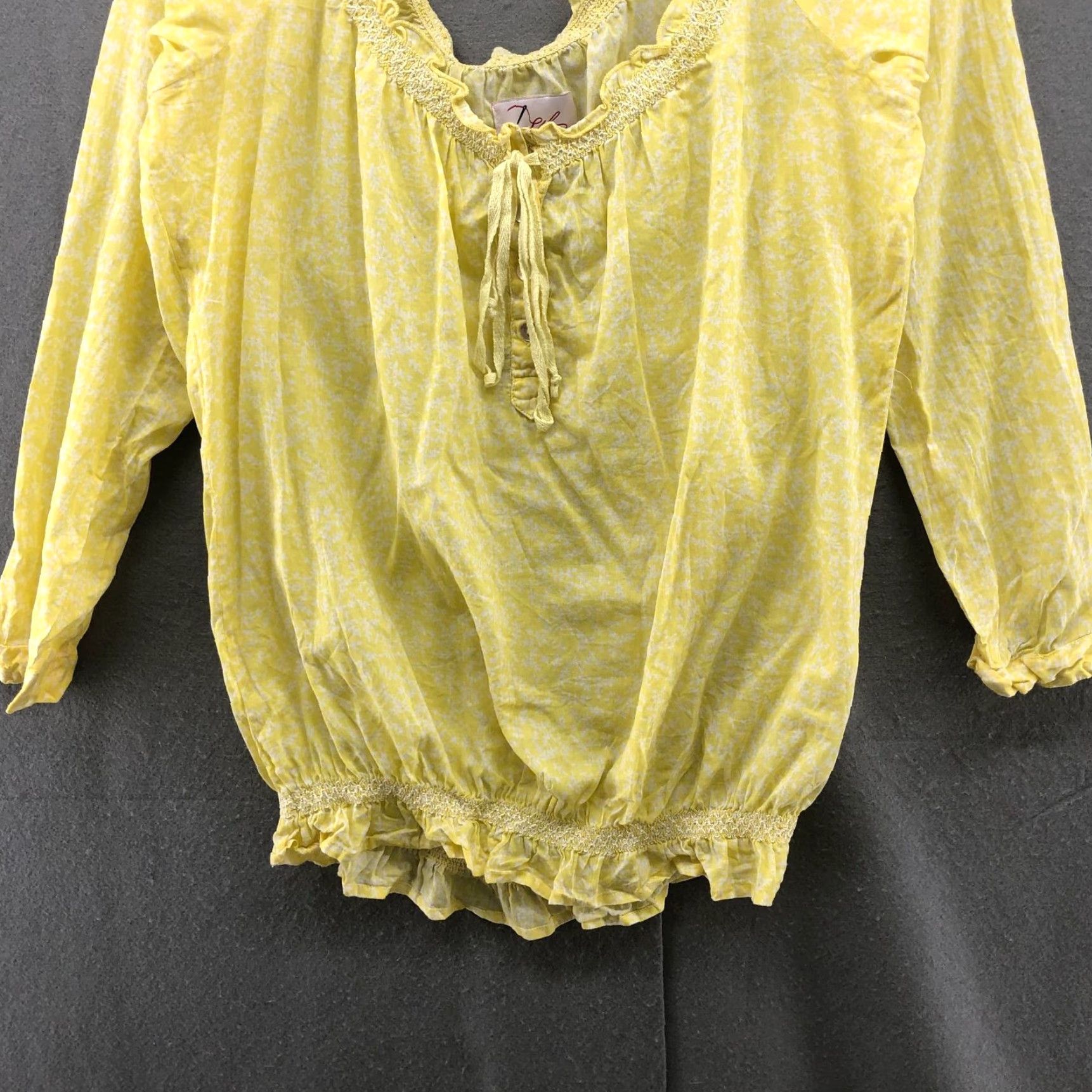 Vintage LTB Blouse Shirt Womens M Yellow Off Shoulder 3/4 Sleeve Lightweight Bohemian Floral Smocked Ruffle Top Size M / US 6-8 / IT 42-44 - 5 Thumbnail