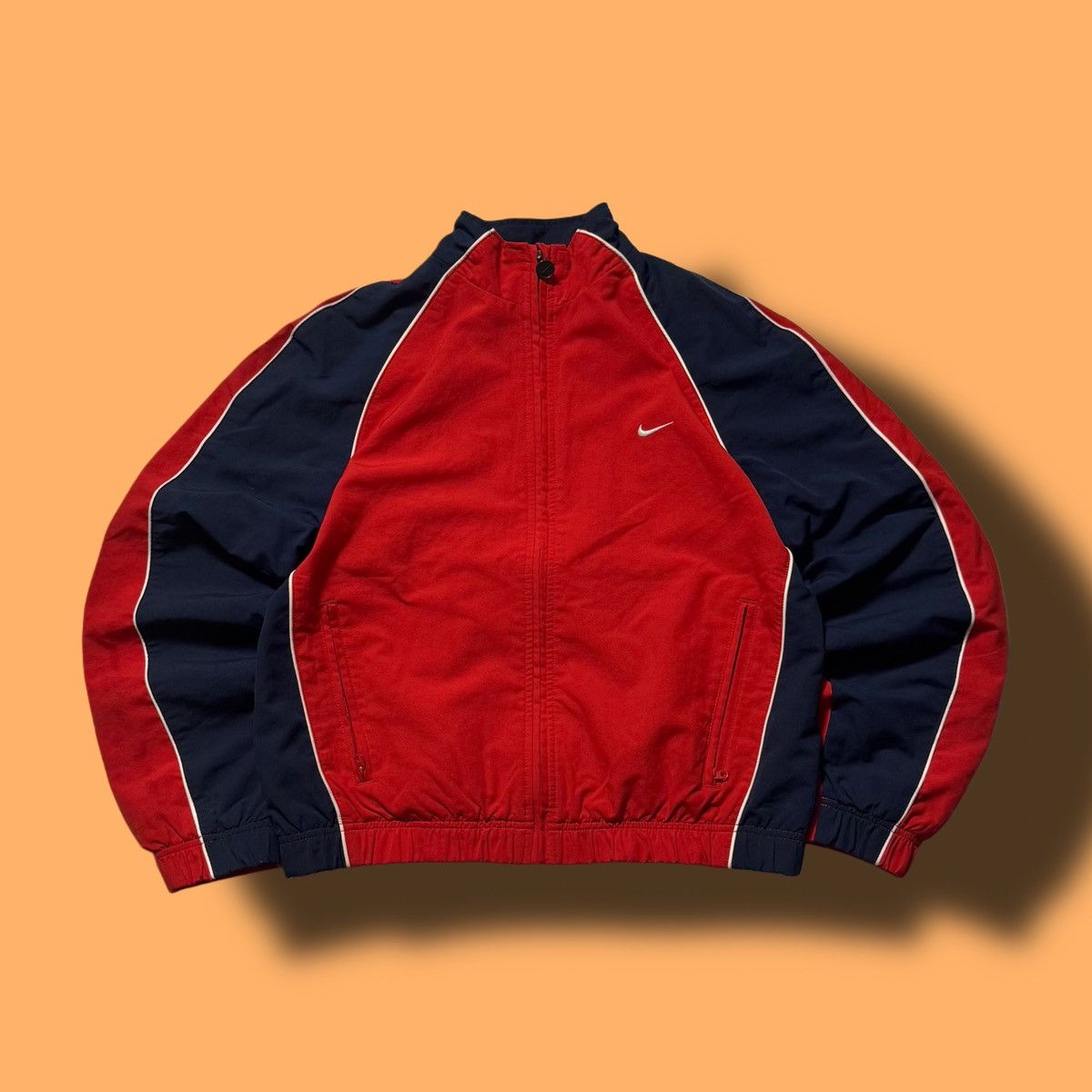 Nike × Vintage 00s Nike Vintage Mini Swoosh Oversize Drill Track Jacket Y2K Size US S / EU 44-46 / 1 - 1 Thumbnail