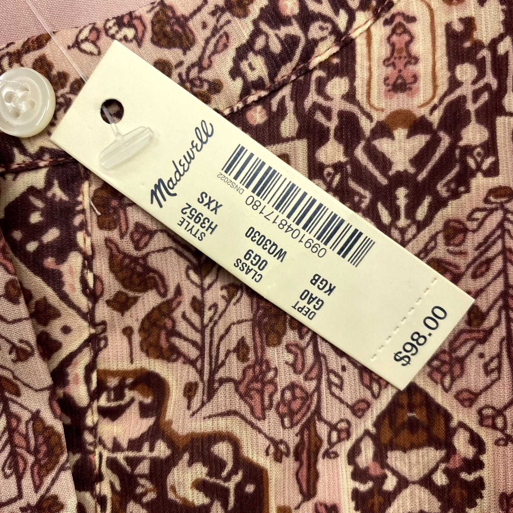 Madewell Madewell Shirt Womens XXS Pink Brown Floral Kakeidoscope Drawstring Boho Peasant Blouse Size XXS / US 00 / IT 34 - 7 Thumbnail