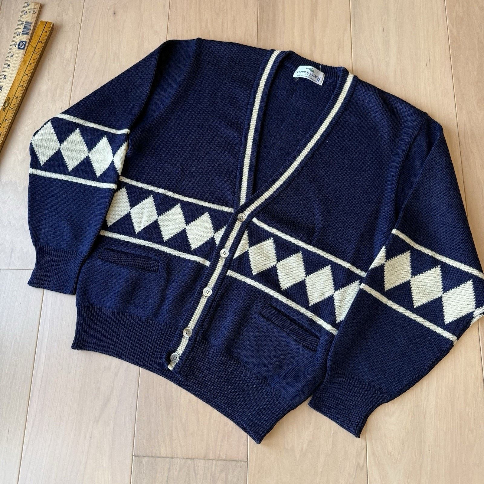 Other Vintage Pebble Beach Cardigan M Blue Wool Argyle Diamond 80s Size US M / EU 48-50 / 2 - 10 Thumbnail