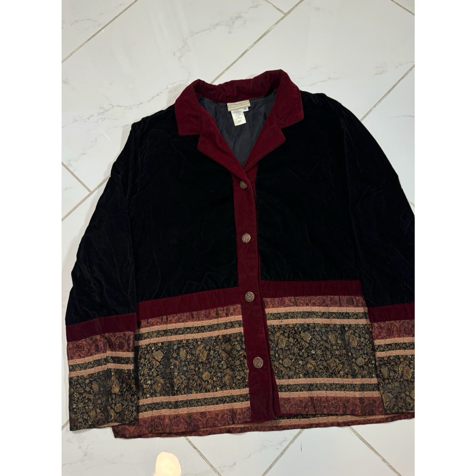 Coldwater Creek VINTAGE Coldwater Creek Velour Button Up Shirt Women M Black Size M / US 6-8 / IT 42-44 - 3 Thumbnail