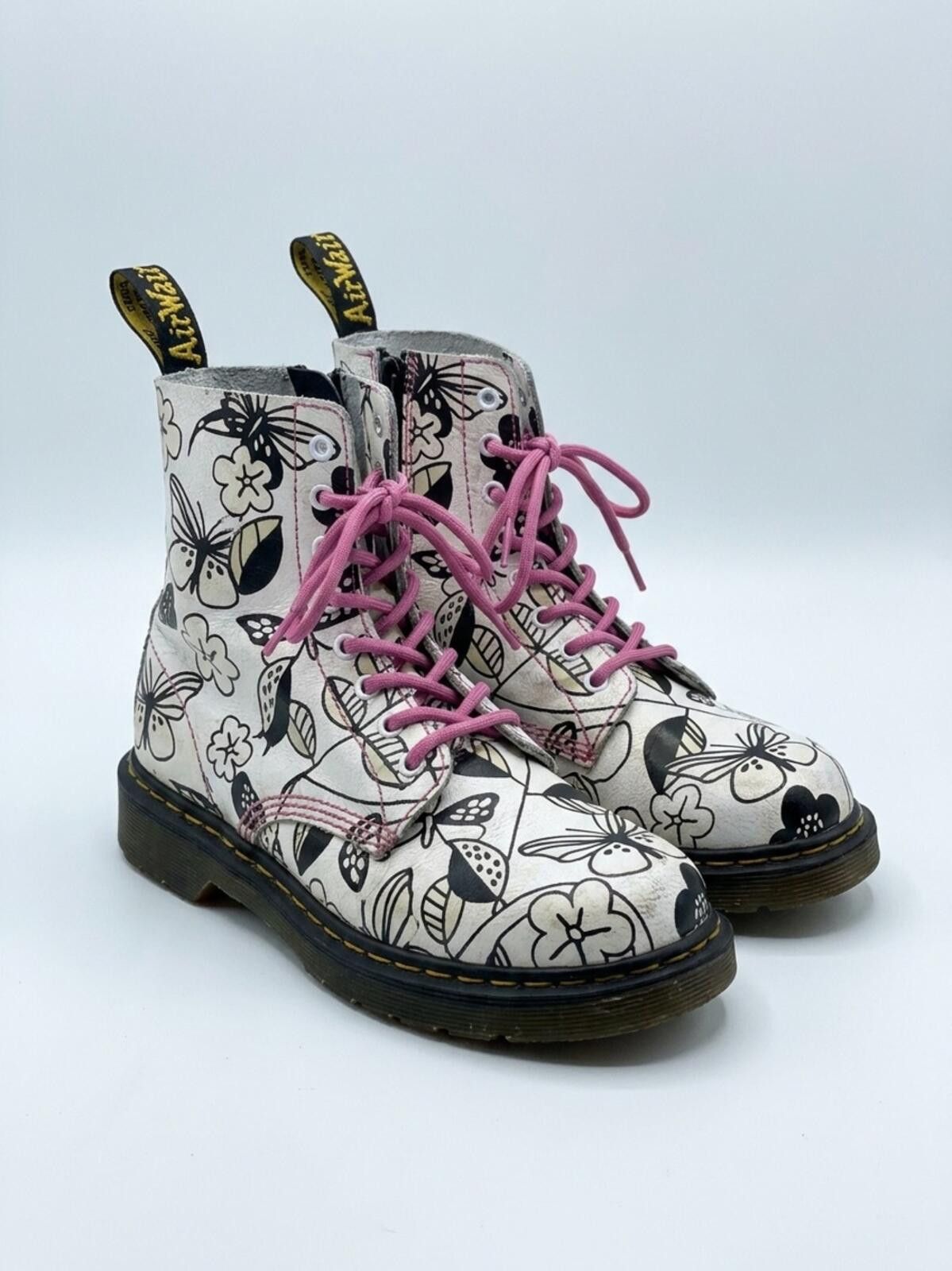 Dr. Martens Dr. Martens White Floral Lace-Up Boots with Pink Laces Size US 5 / IT 35 - 1 Thumbnail