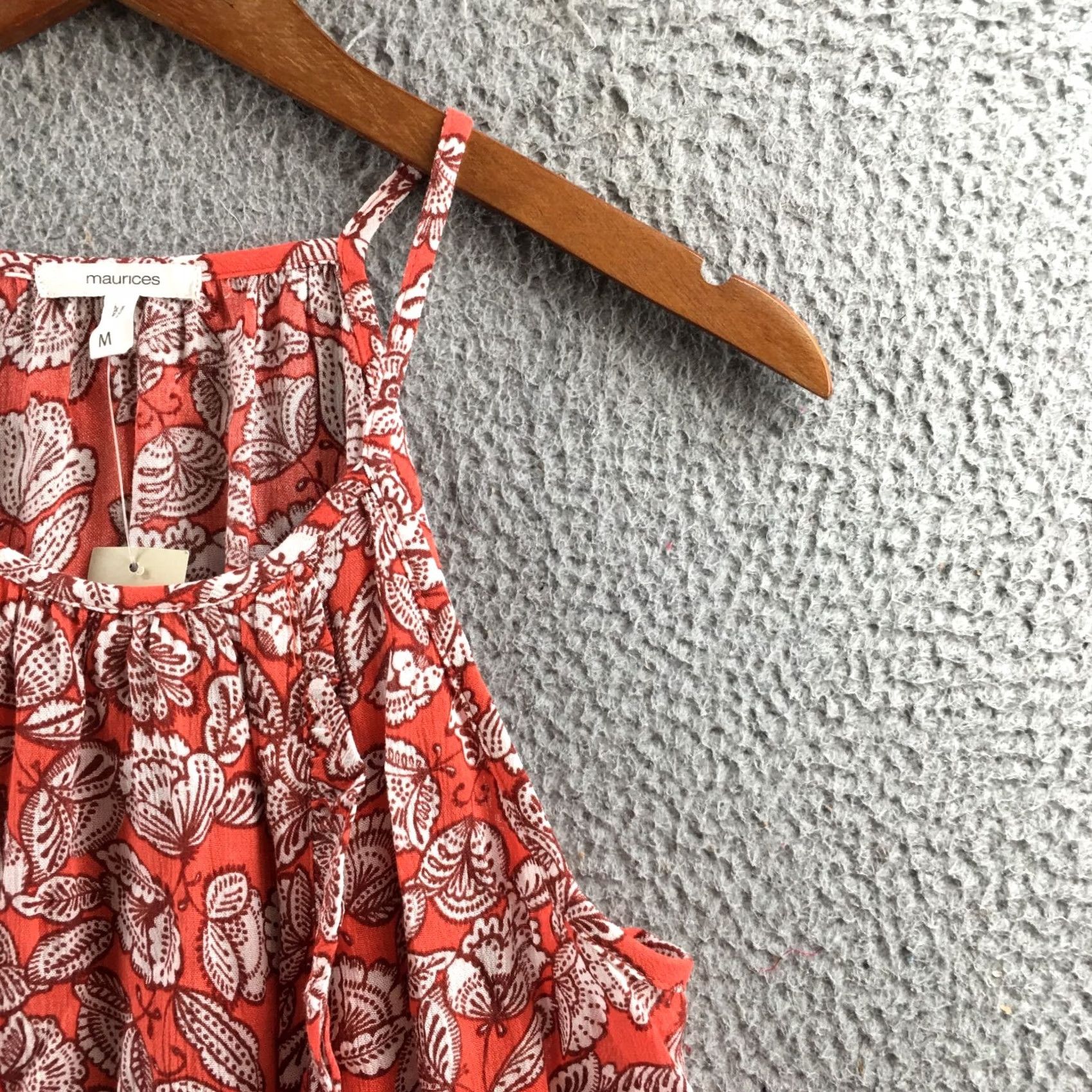 Vintage Maurices Tank Top Womens Medium Red Floral Sleeveless Ruffle Hem Casual Rayon Size M / US 6-8 / IT 42-44 - 4 Thumbnail