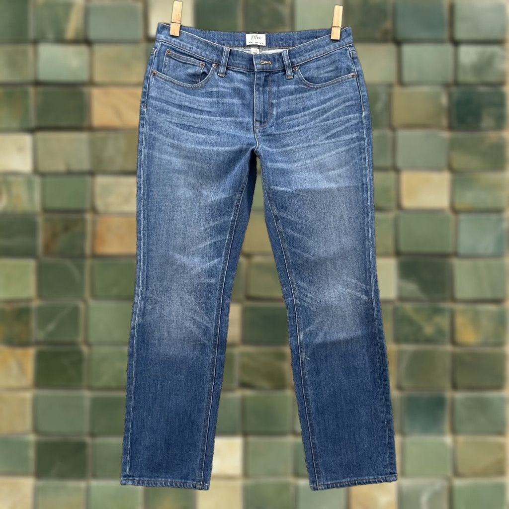 J.Crew J.CREW Jeans Women 29P Petite Matchstick Denim Straight Distressed Chic Classic - 5-Pocket Blue Cotton Elastane Jeans Size 29" - 1 Thumbnail