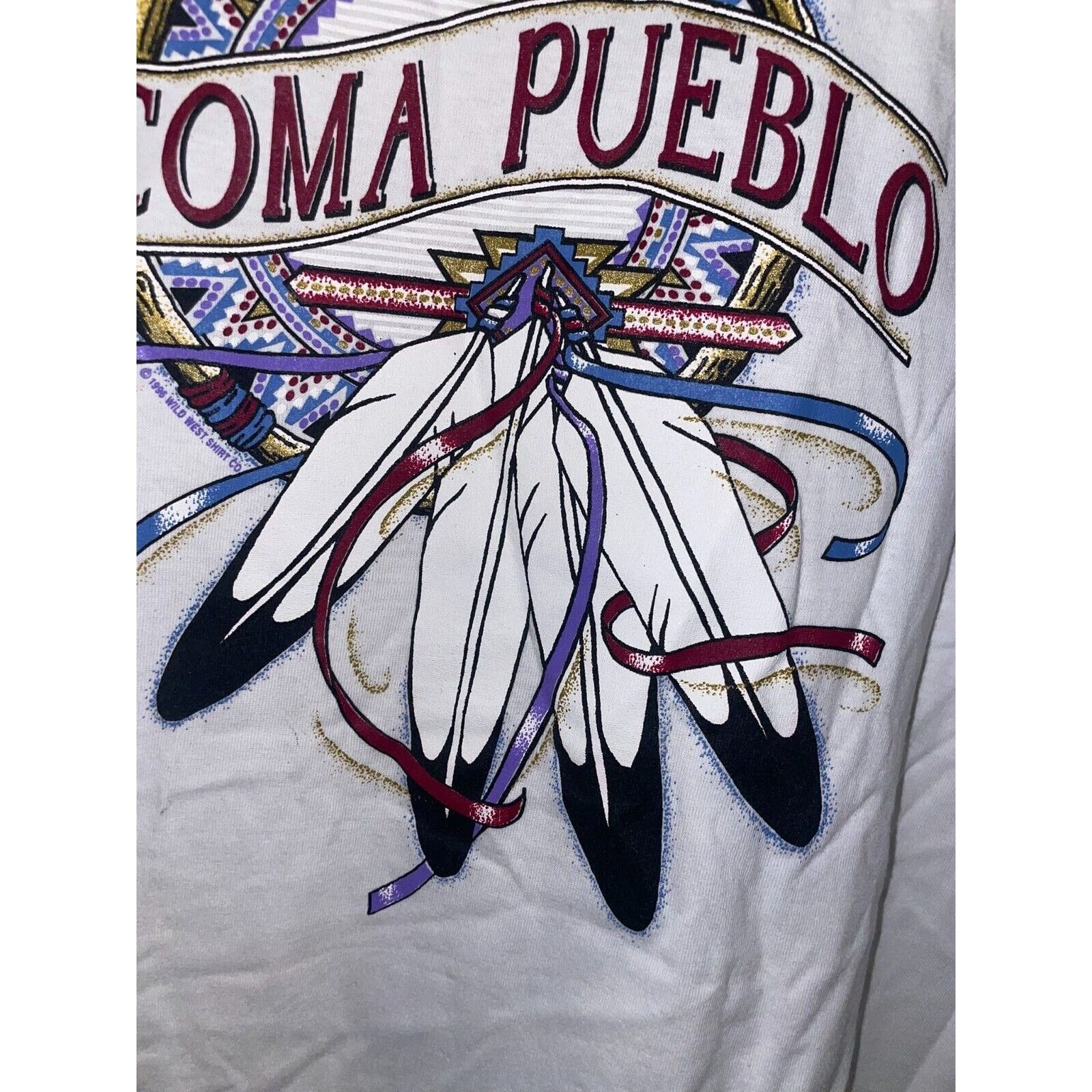 Jerzees Vintage New Mexico Shirt Acoma Pueblo Tribal Print White Tee Size US XL / EU 56 / 4 - 5 Thumbnail