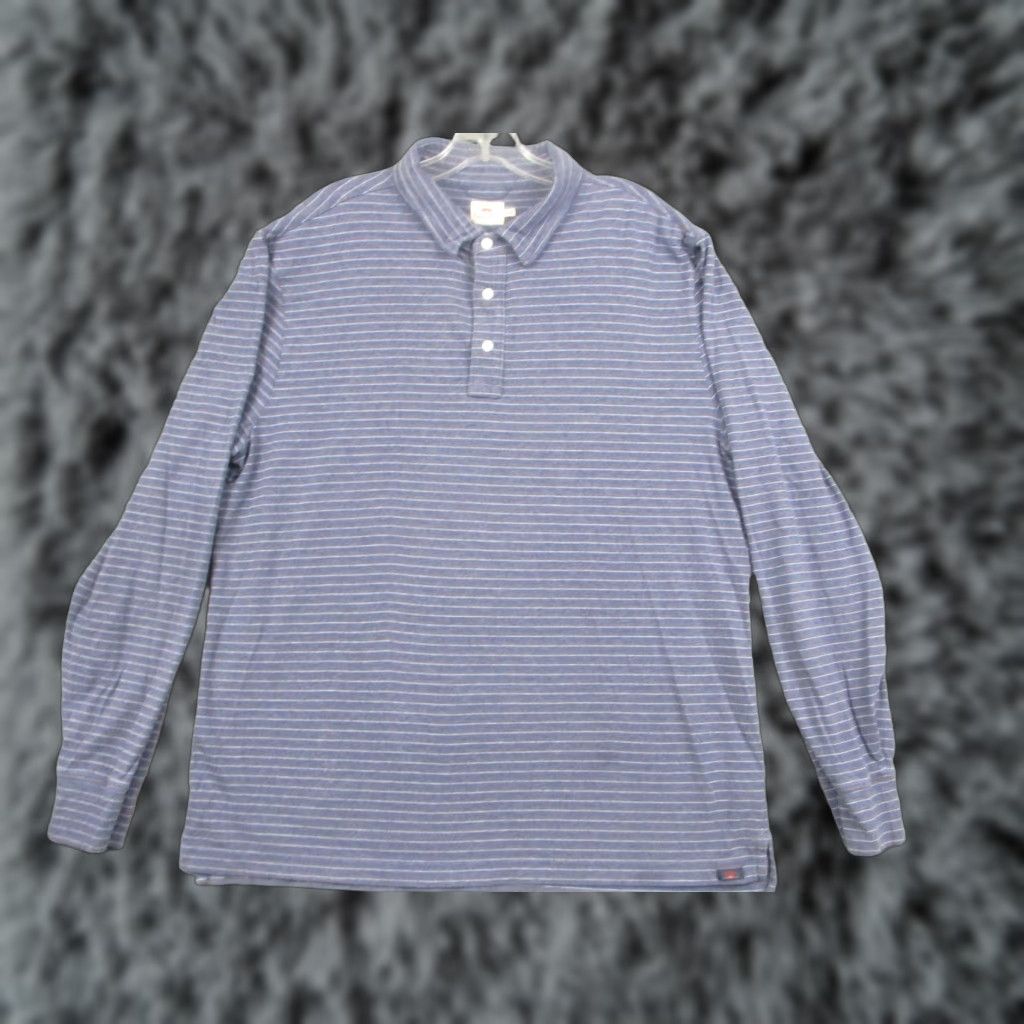 Faherty Faherty Shirt Mens XL Blue Stripe Long Sleeve Polo Pima Modal Blend Polo Shirt Blue Stripe XL Mens Size US XL / EU 56 / 4 - 1 Thumbnail