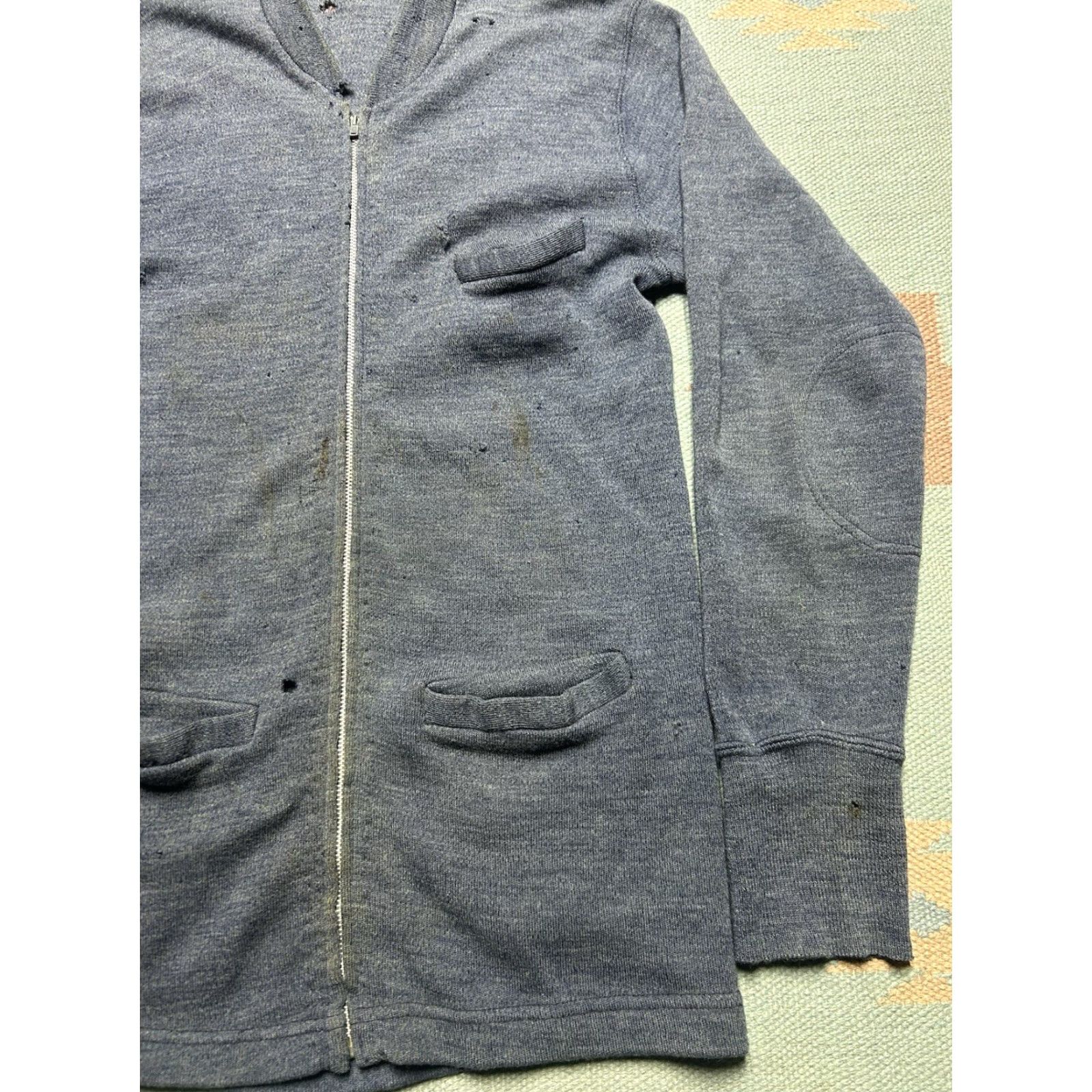 Vintage VINTAGE 40s WOOL CARDIGAN SWEATER TALON ZIP BLUE 3 POCKET DISTRESSED MENS SMALL Size US S / EU 44-46 / 1 - 3 Thumbnail