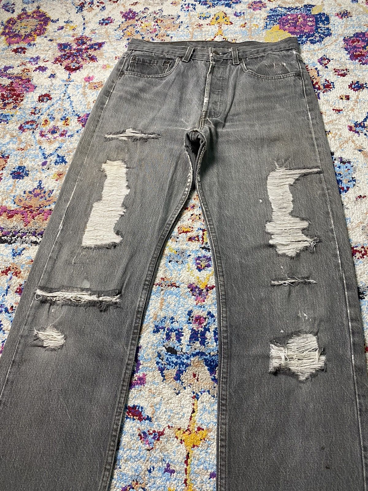 Levi's × Vintage 1989 Red Bat Wing 501 Levis Strauss Slim Straight Grey Jeans Size US 30 / EU 46 - 13 Thumbnail