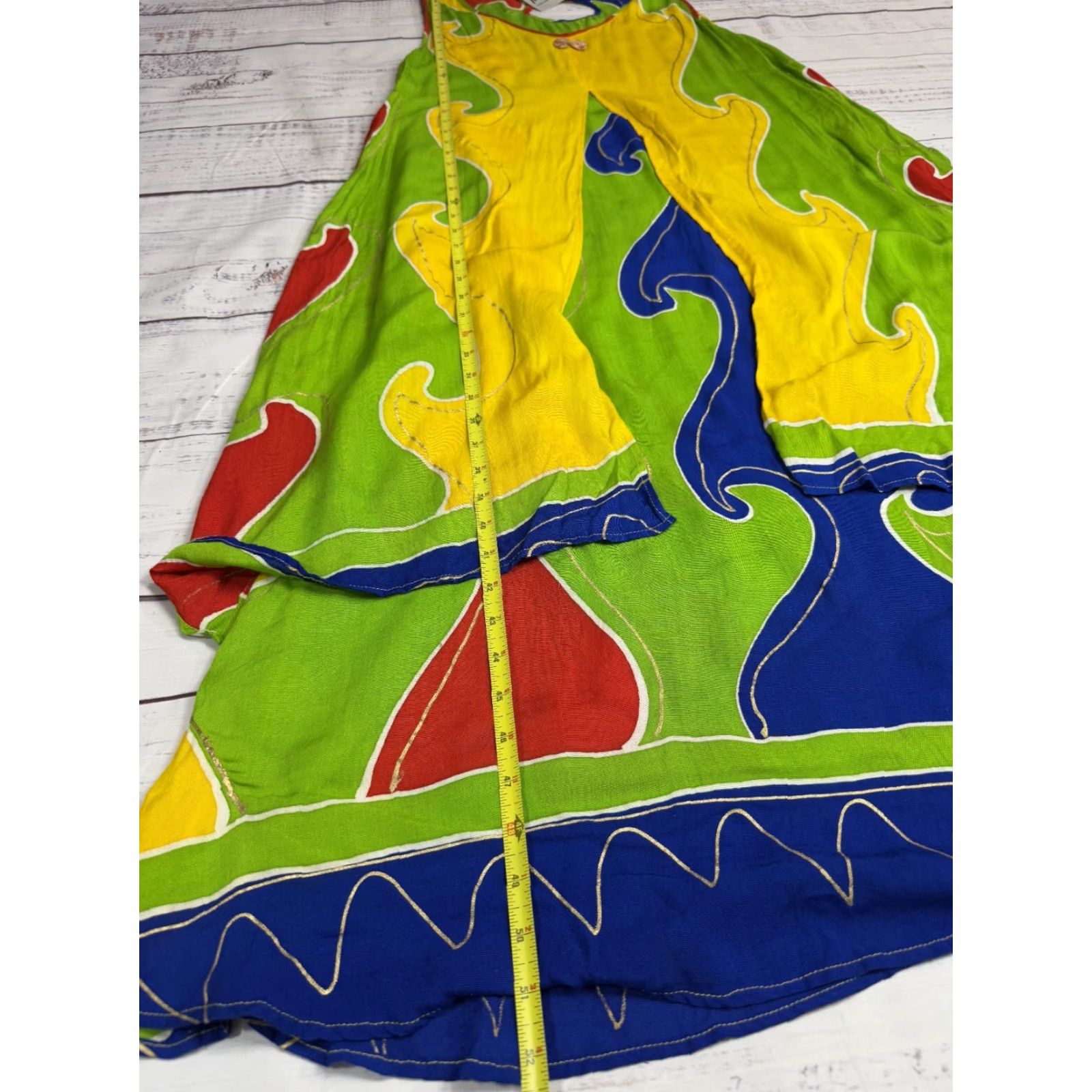 Vintage Milan Dress Sundress Shift Layered Long NWT Yellow Green Tribal Rayon Sz M Womens) Size M / US 6-8 / IT 42-44 - 3 Thumbnail