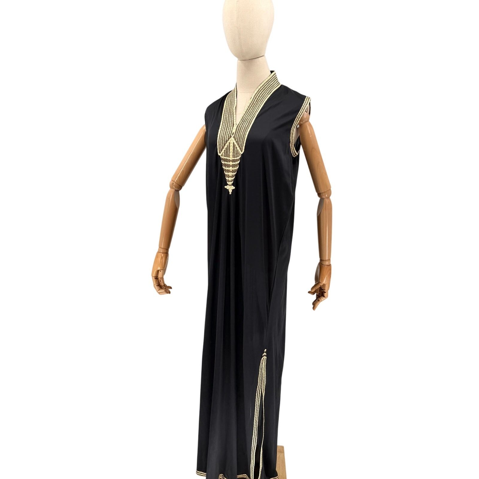 Vintage Handcrafted Black Gold Jalabiya Tunic Dress Duster Set Size L / US 10 / IT 46 - 2 Thumbnail