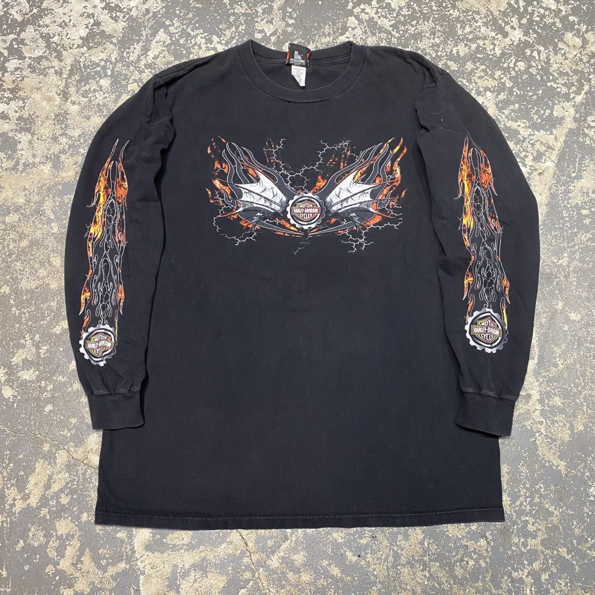 Vintage Vintage Harley Davidson Flame Flaming Long Sleeve Tshirt Size US XL / EU 56 / 4 - 1 Thumbnail