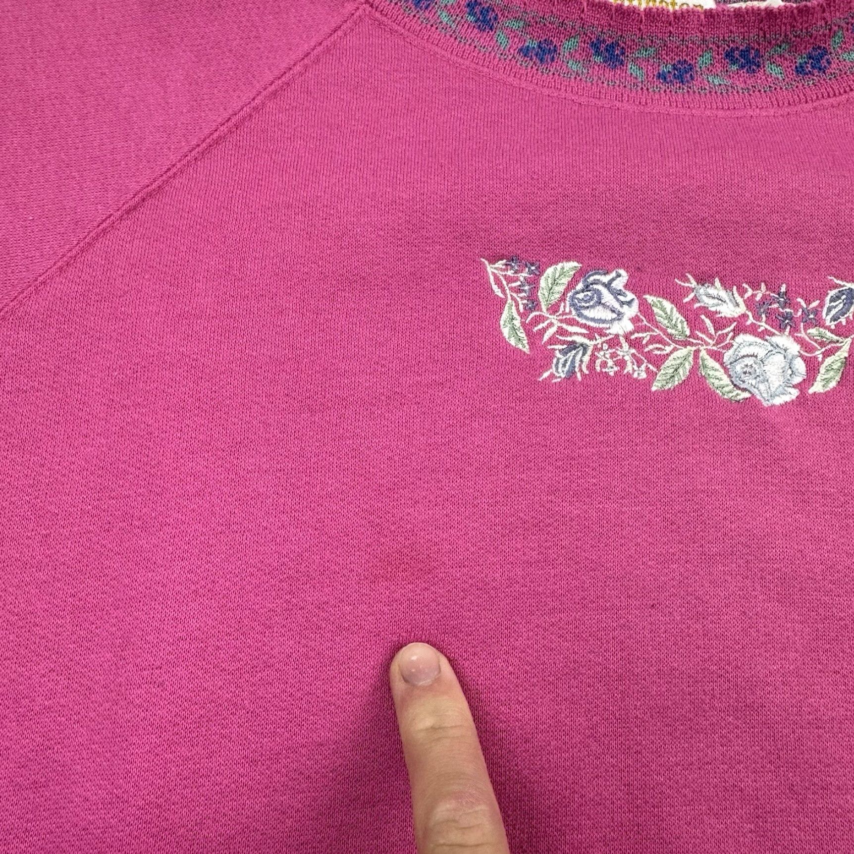 Pinko VINTAGE Huntington Ridge Floral Sweatshirt Women’s Large Pink 90s Crewneck Pullover Activewear Size L / US 10 / IT 46 - 4 Thumbnail