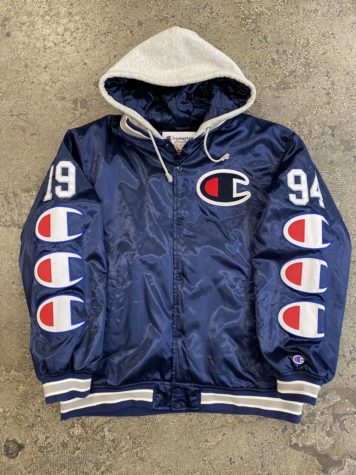 Champion × Supreme Supreme Champion Navy Blue Satin Varsity Jacket Size US XL / EU 56 / 4 - 2 Thumbnail