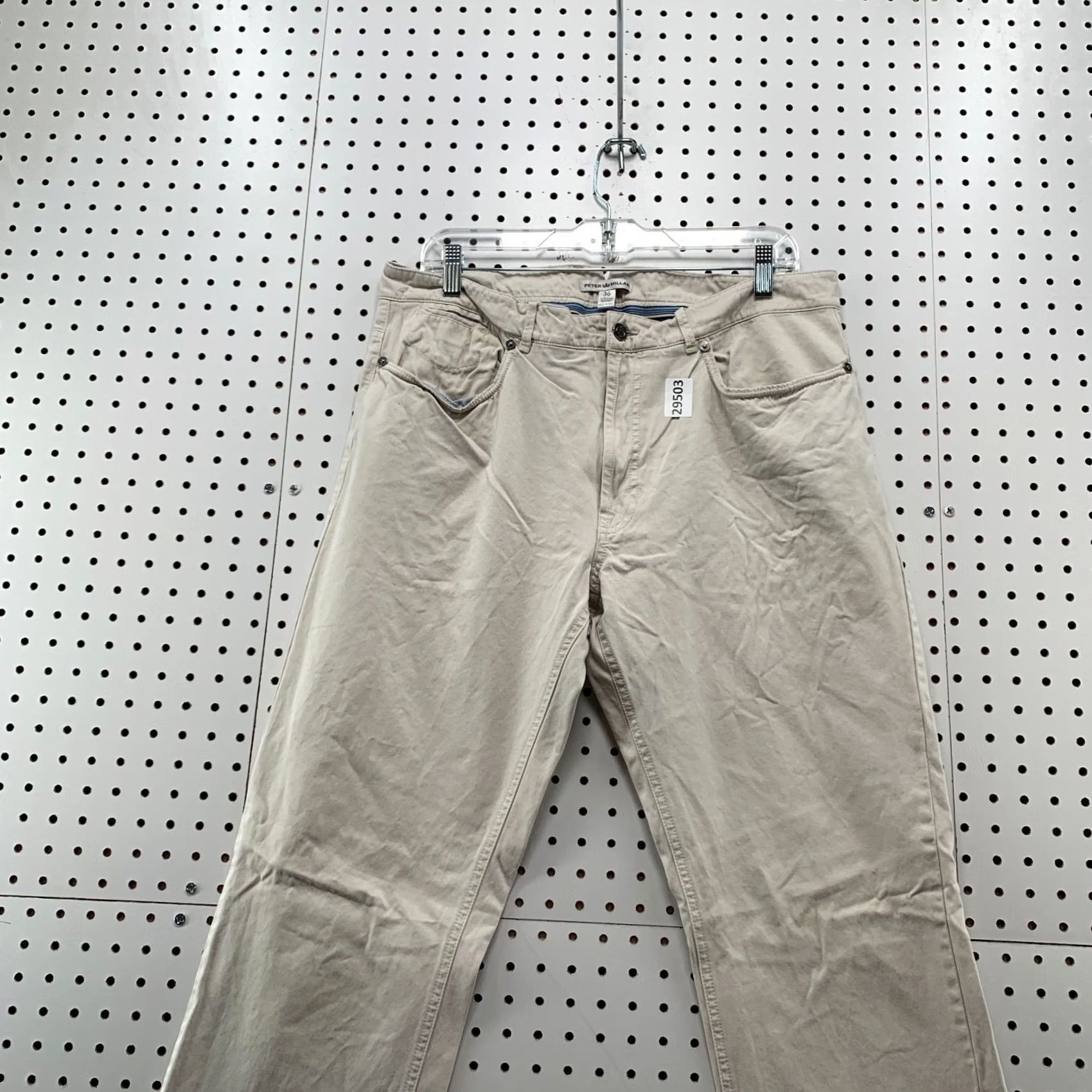 Peter Millar Peter Millar Chino Pants Men 35x33 Beige Micro Striped Flat Front Pima Cotton Size US 35 - 3 Thumbnail