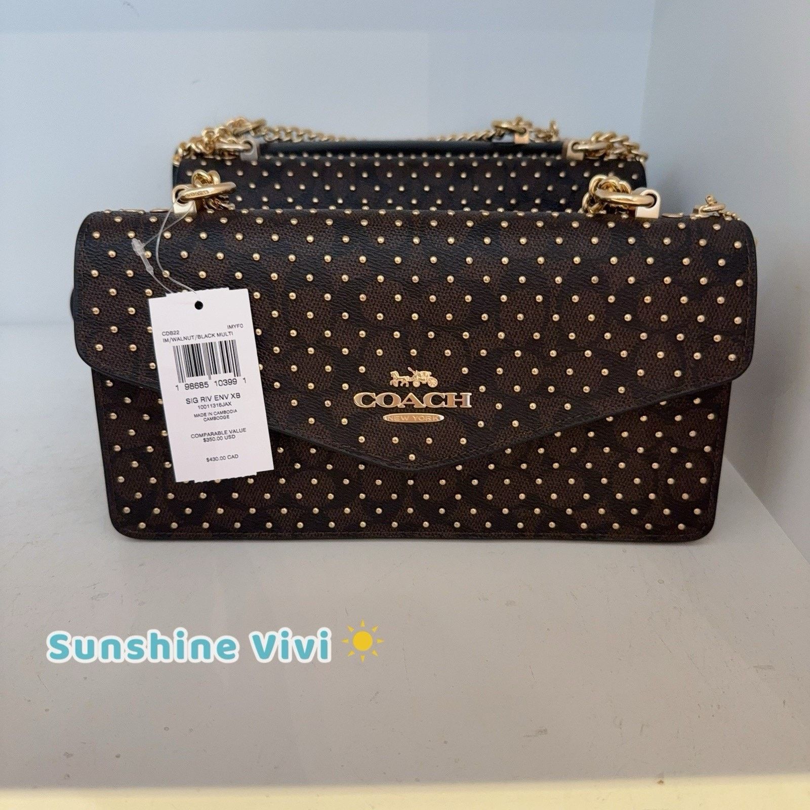 Coach NWT Coach Klare Envelope Bag Rivets Walnut/Black CDB22 Size ONE SIZE - 9 Thumbnail
