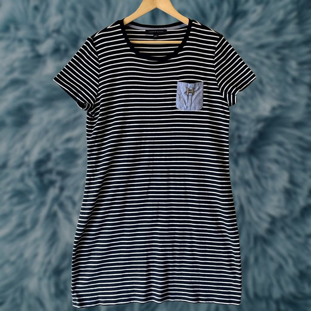 Tommy Hilfiger Tommy Hilfiger Womens XL Coastal Navy Striped Shirt Dress Nautical Preppy Size XL / US 12-14 / IT 48-50 - 1 Thumbnail