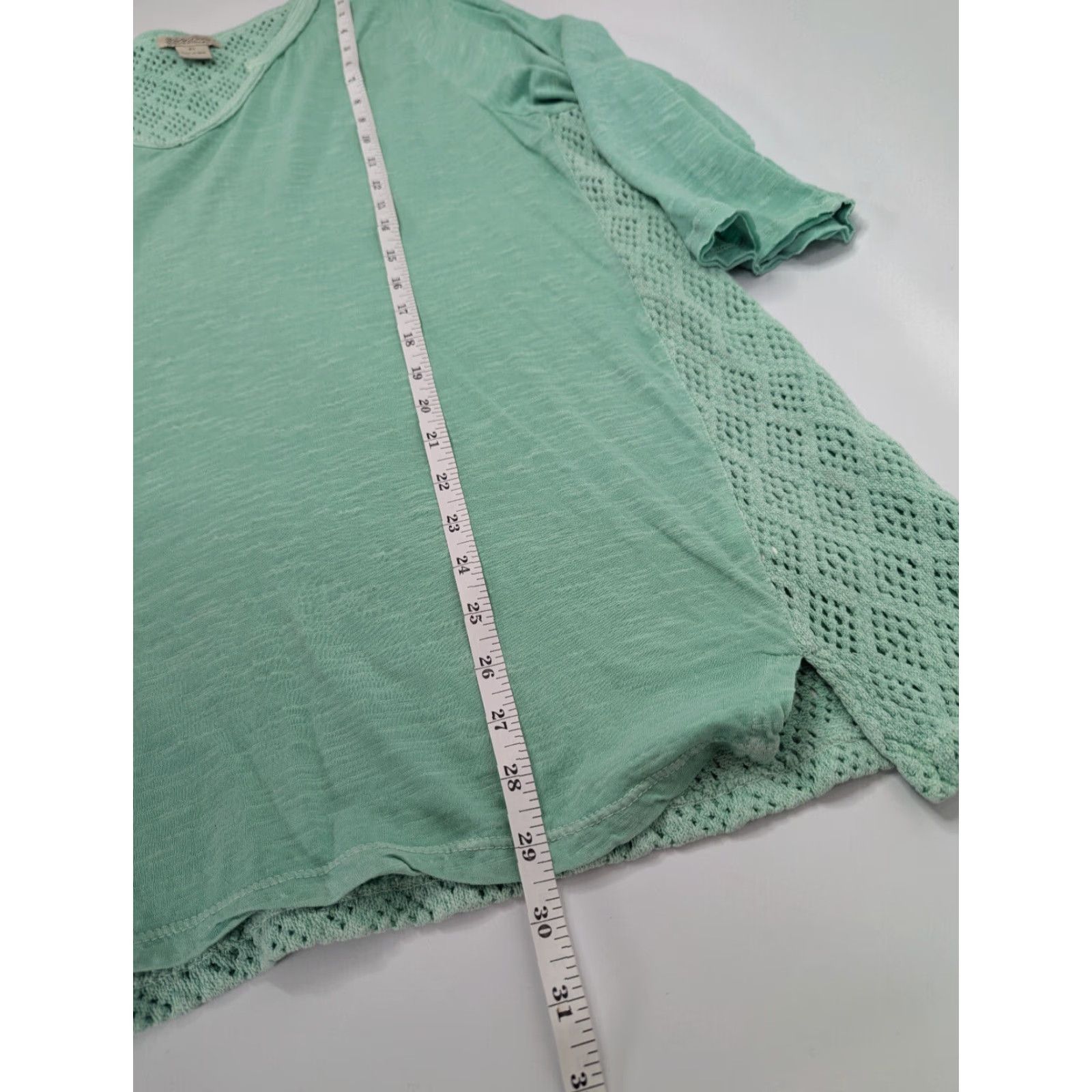 Lucky Brand Lucky Brand Calistoga Crochet Back Aqua Green Split-neck Top Women's Size 2X Size XXL / US 16-18 / IT 52-54 - 4 Thumbnail