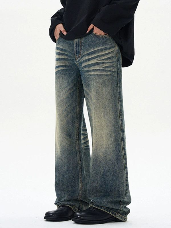 High street washed vintage distressed straight loose jeans