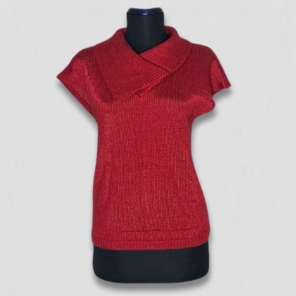 Vintage 90s Koret Knit Blouse Sweater Collar Short Sleeves Red sz S Size S / US 4 / IT 40 - 1 Thumbnail