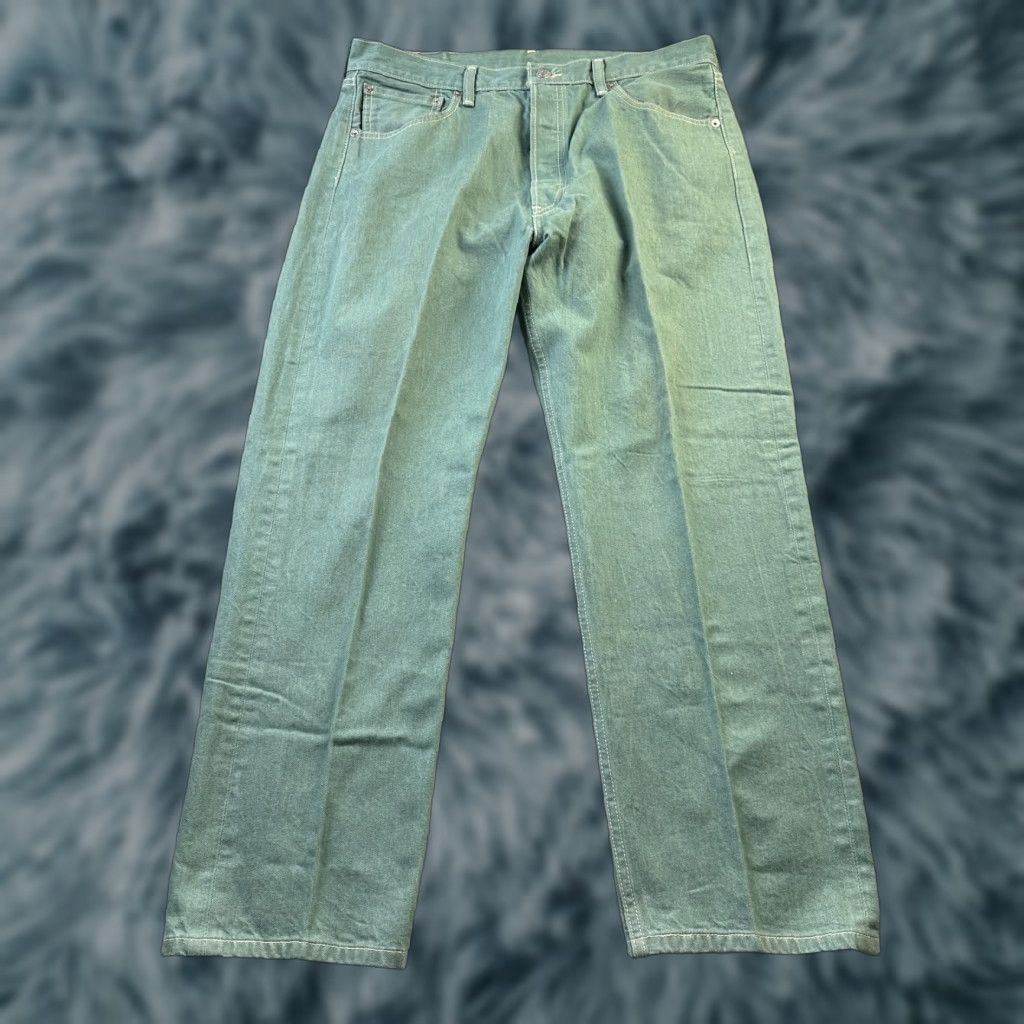 Levi's Levi's 501 Jeans Mens 34x28 Green Denim Pants Button Fly Straight 5-Pocket Regular Waist 34 Inseam 28 Mid Rise Vintage 90s Theme Mens Size US 34 / EU 50 - 1 Thumbnail