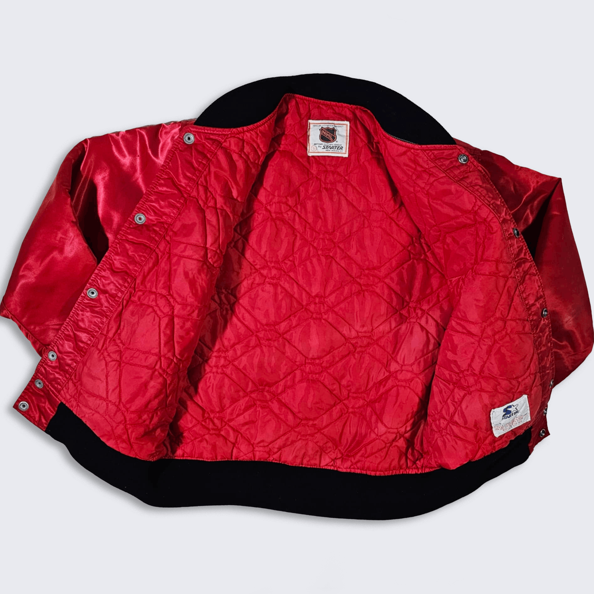 NHL × Starter × Vintage Chicago Blackhawks Vintage 80s Starter Satin Bomber Jacket Size US S / EU 44-46 / 1 - 3 Thumbnail