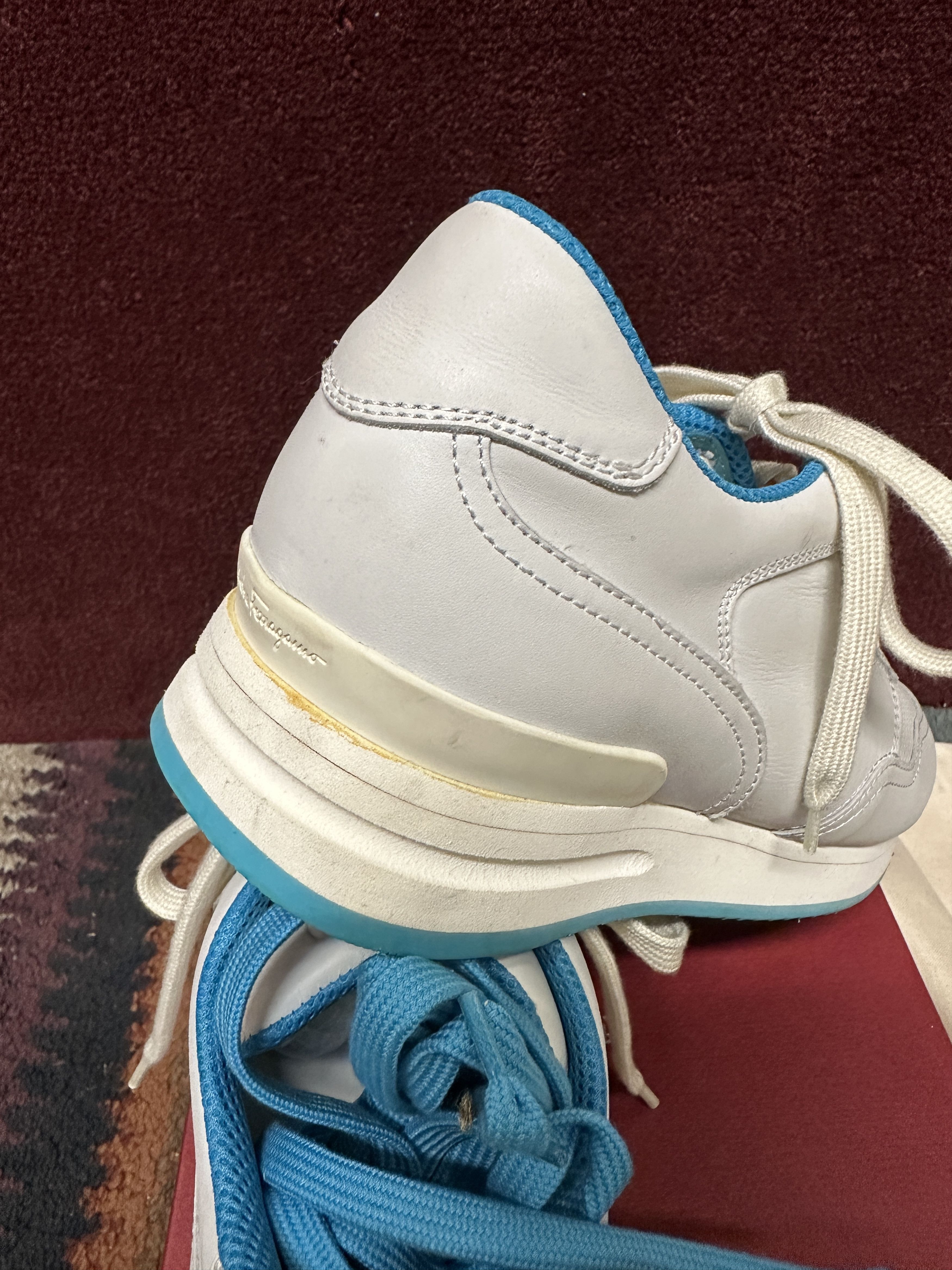 Salvatore Ferragamo Ferragamo Tower Light Grey Leather Sneakers, with blue trim Size US 8.5 / EU 41-42 - 6 Thumbnail