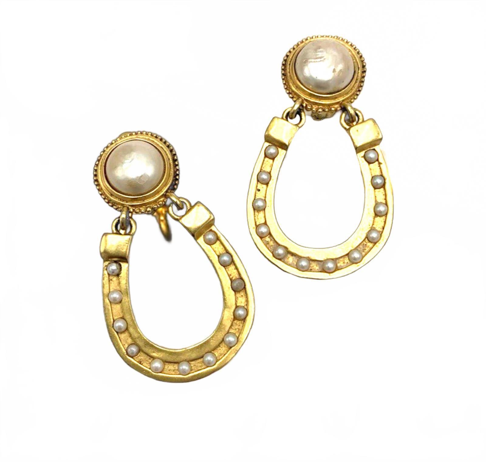 Karl Lagerfeld Karl Lagerfeld Faux Pearl Horseshoe Door Knockers Earrings Size ONE SIZE - 2 Thumbnail