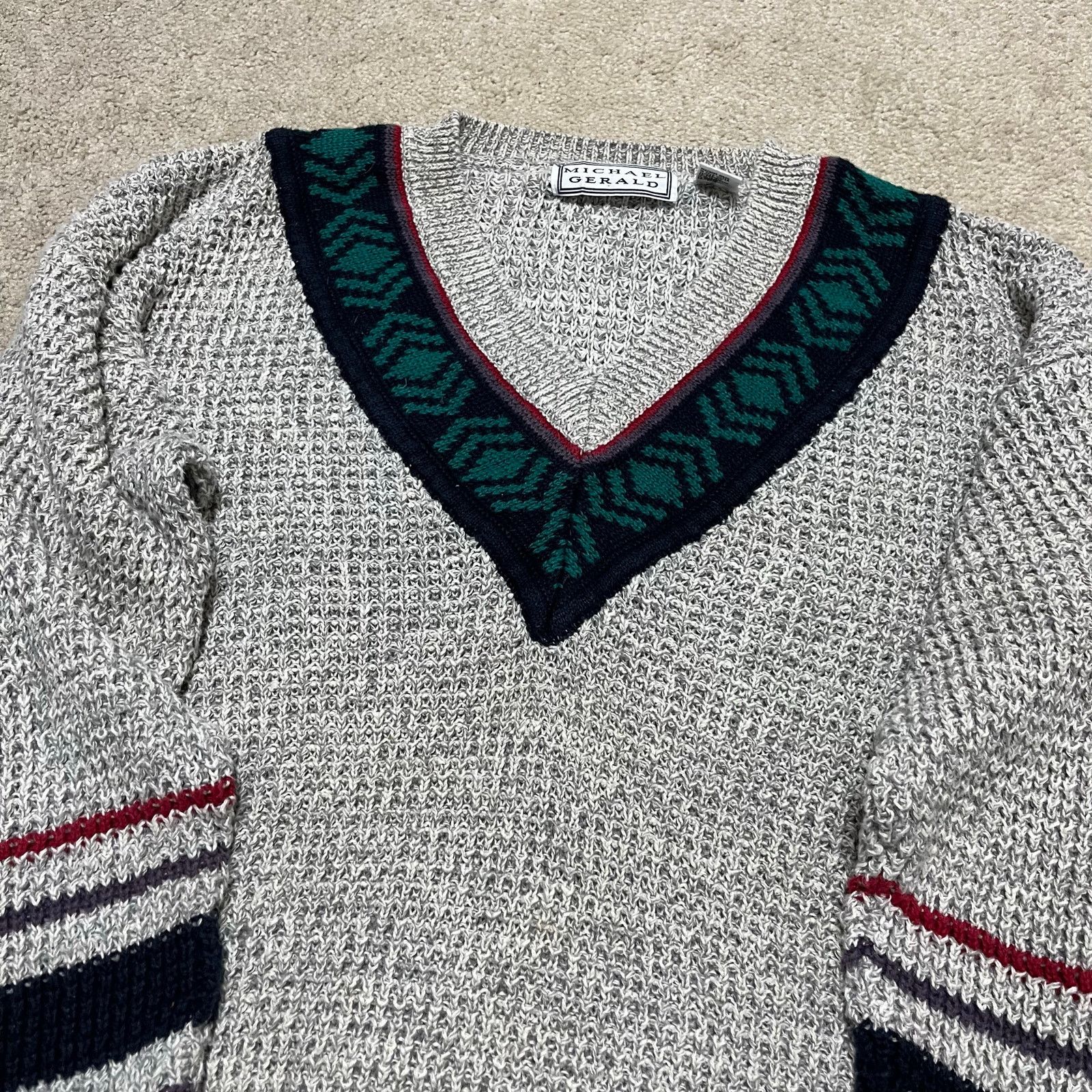 Other Vintage Michael Gerald V Neck Striped Grey Knit Sweater Larg Size US L / EU 52-54 / 3 - 3 Thumbnail