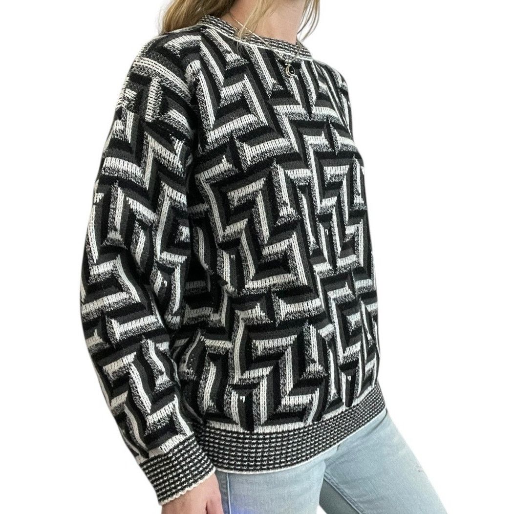 Area AREA Vintage Black & Grey Geometric Knit Crewneck Sweater Size M / US 6-8 / IT 42-44 - 3 Thumbnail