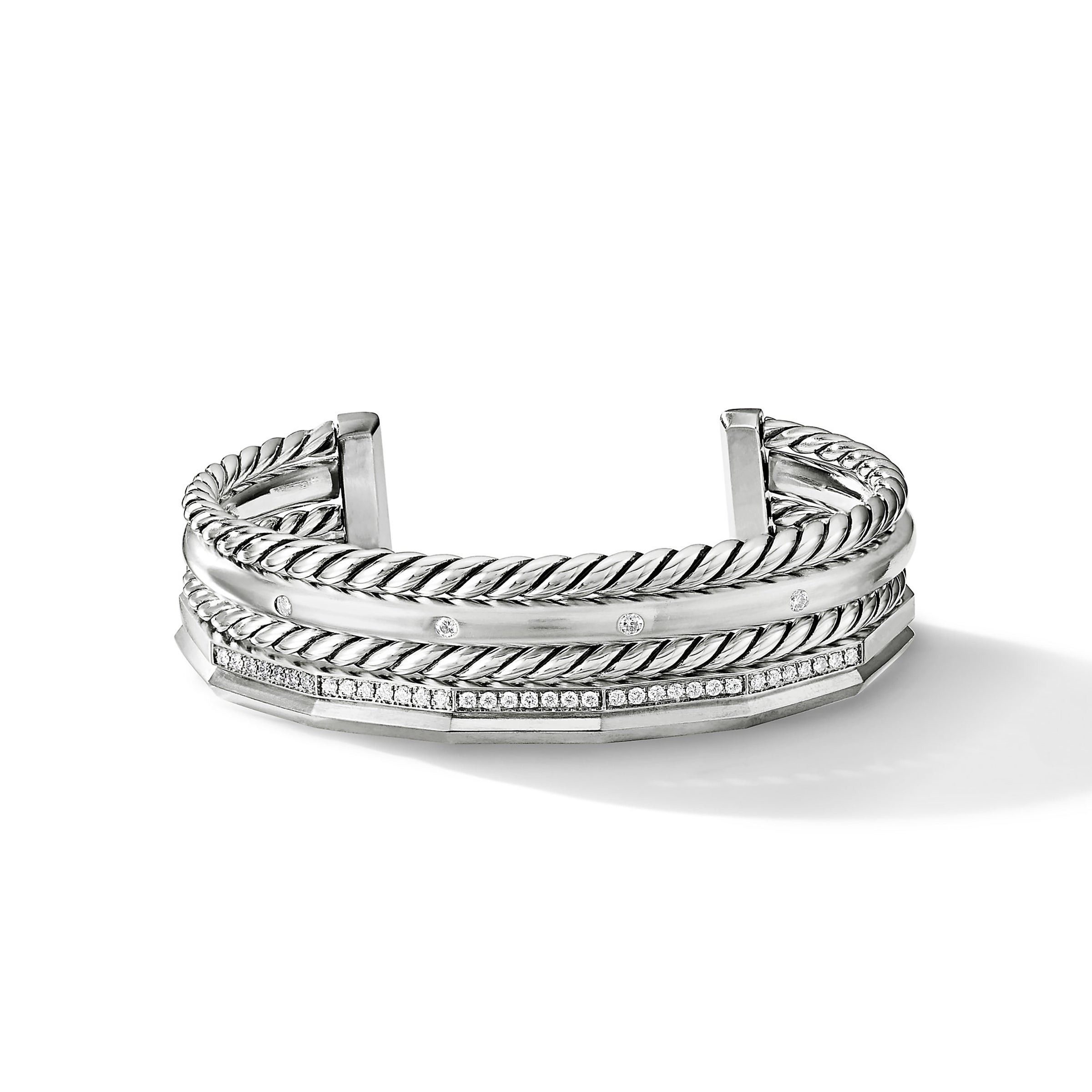 David Yurman o1w1db10325 Five Row Cuff Bracelet in Sterling Diamonds Size ONE SIZE - 4 Thumbnail