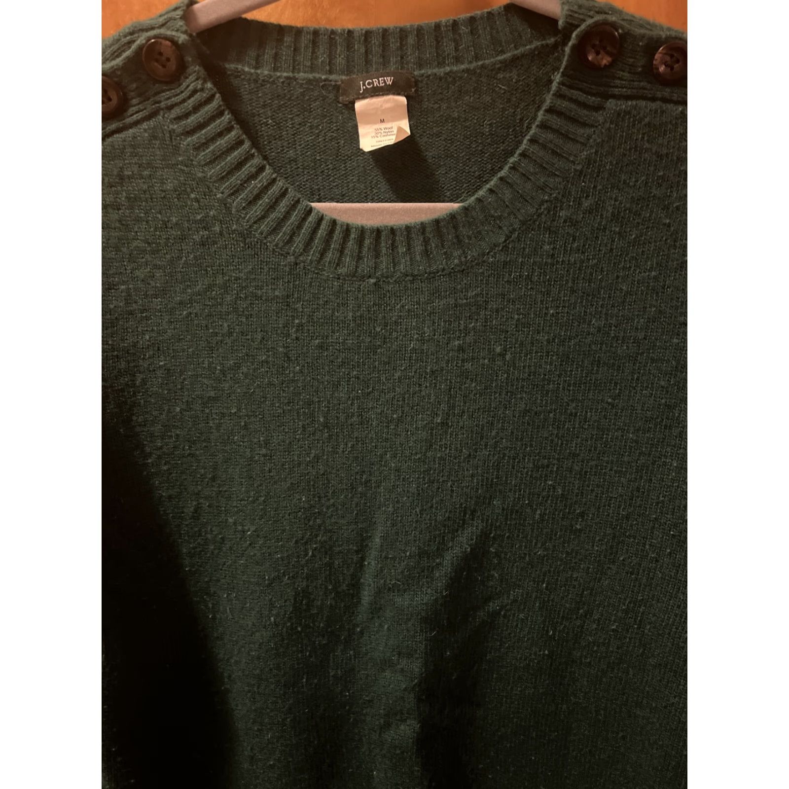 J.Crew VINTAGE J.CREW Womens Sweater Medium Green Crew Neck Long Sleeve Pullover Buttons On Shoulders Size M / US 6-8 / IT 42-44 - 2 Thumbnail