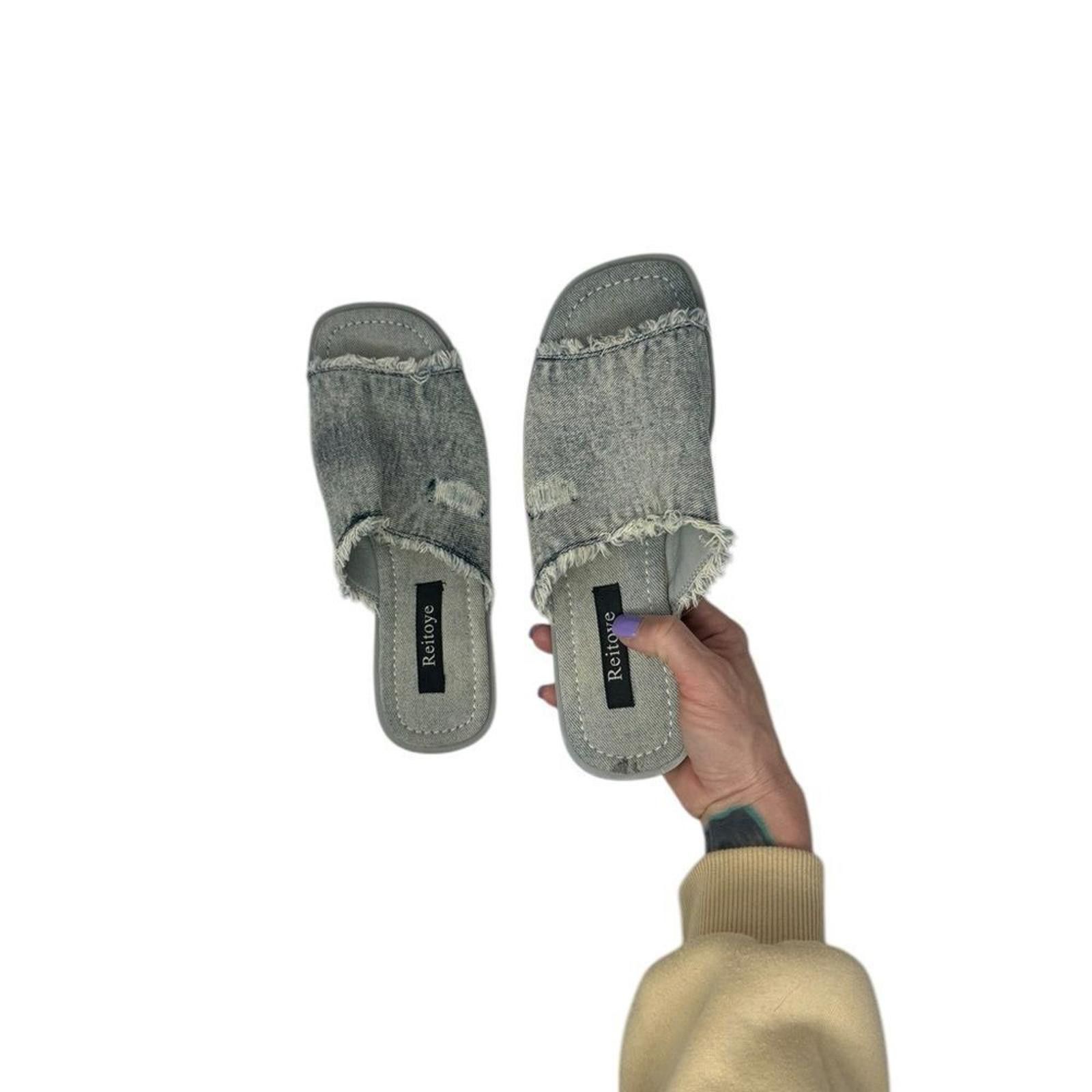 Designer Reitoye. Women's Flat Denim Sandals. Size 8. Size US 8 / IT 38 - 10 Thumbnail