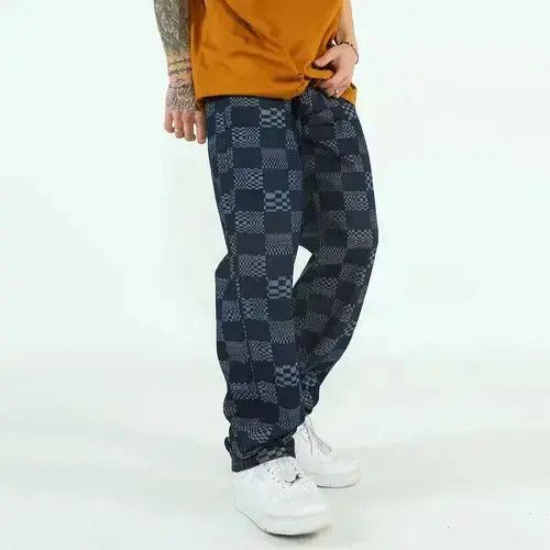 Jean VIBE Check Pattern Graphic Blue Denim Jeans Size US 32 / EU 48 - 1 Thumbnail