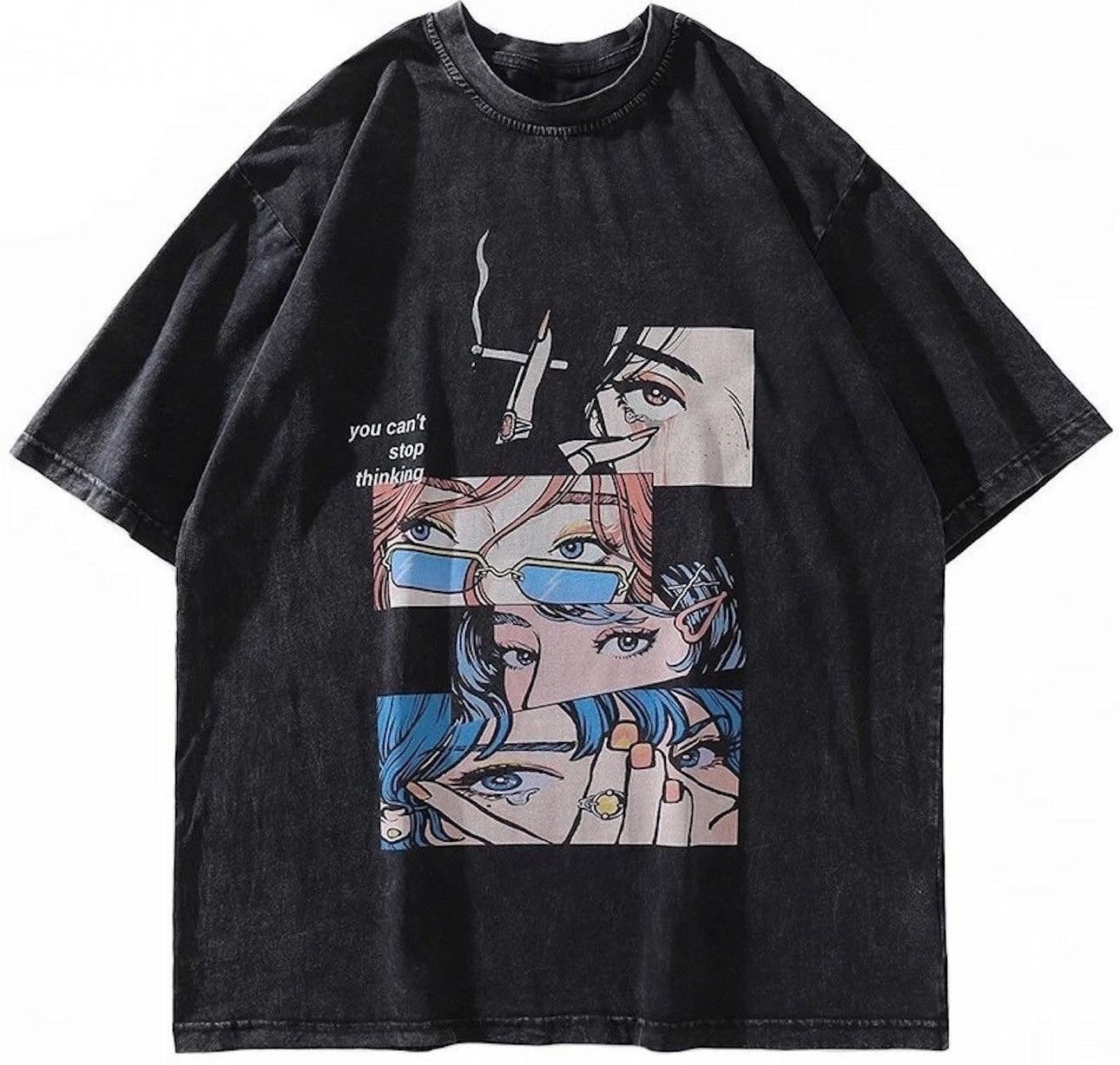 Anime × Japanese Brand Anime Eyes Black Printed T-shirt Tee Short Sleeve Size US L / EU 52-54 / 3 - 1 Thumbnail