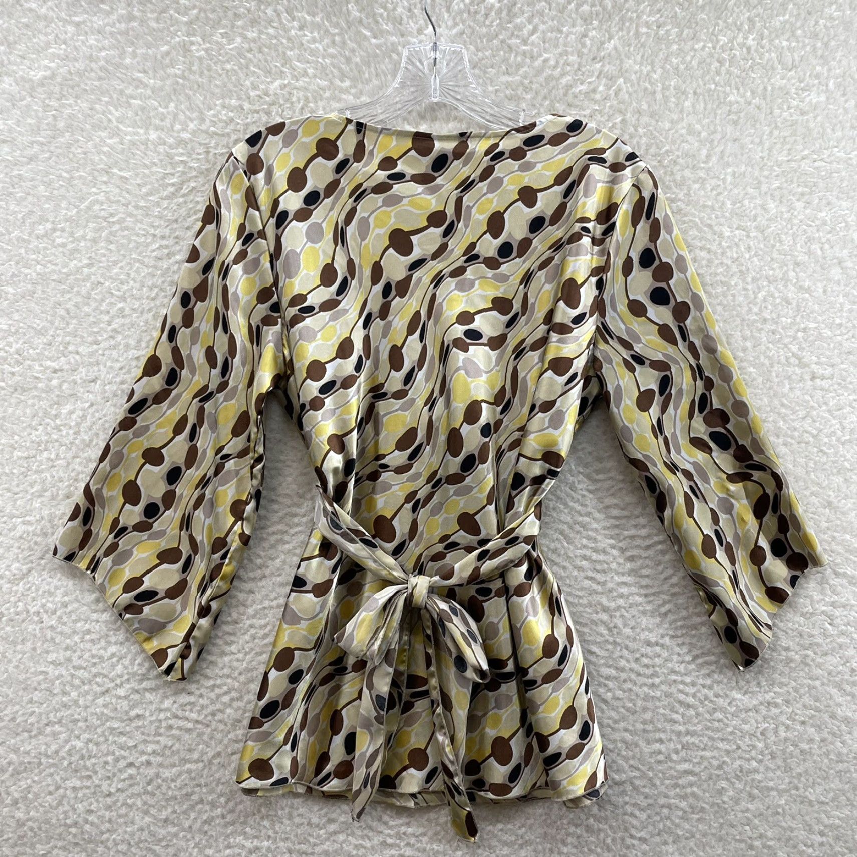 Vintage Y2K Vintage Top Blouse Medium Yellow Satin Pattern Fairy Grunge Corpcore Office Shirt Mens Women? Size M / US 6-8 / IT 42-44 - 2 Thumbnail