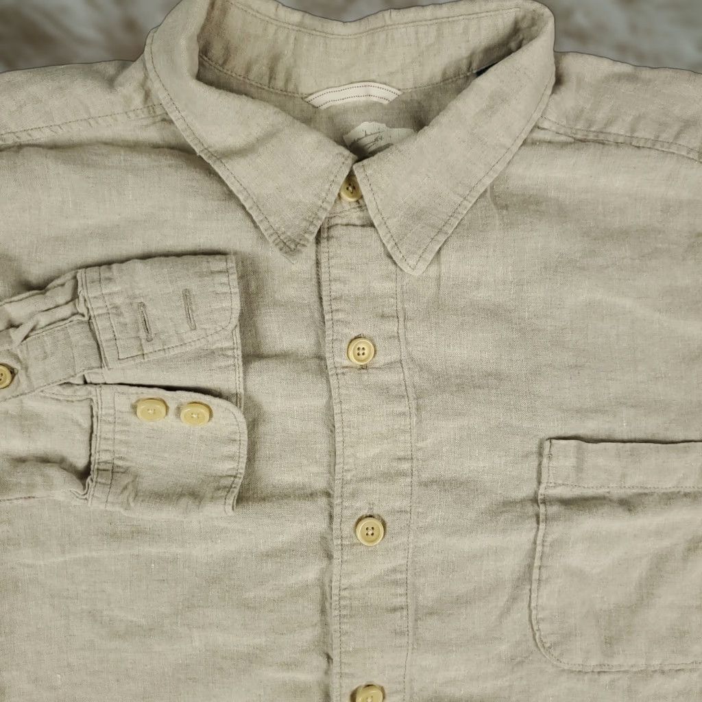 VINTAGE Tommy Bahama Shirt Men's Long Sleeve Casual Button Up Linen 2XL Beige